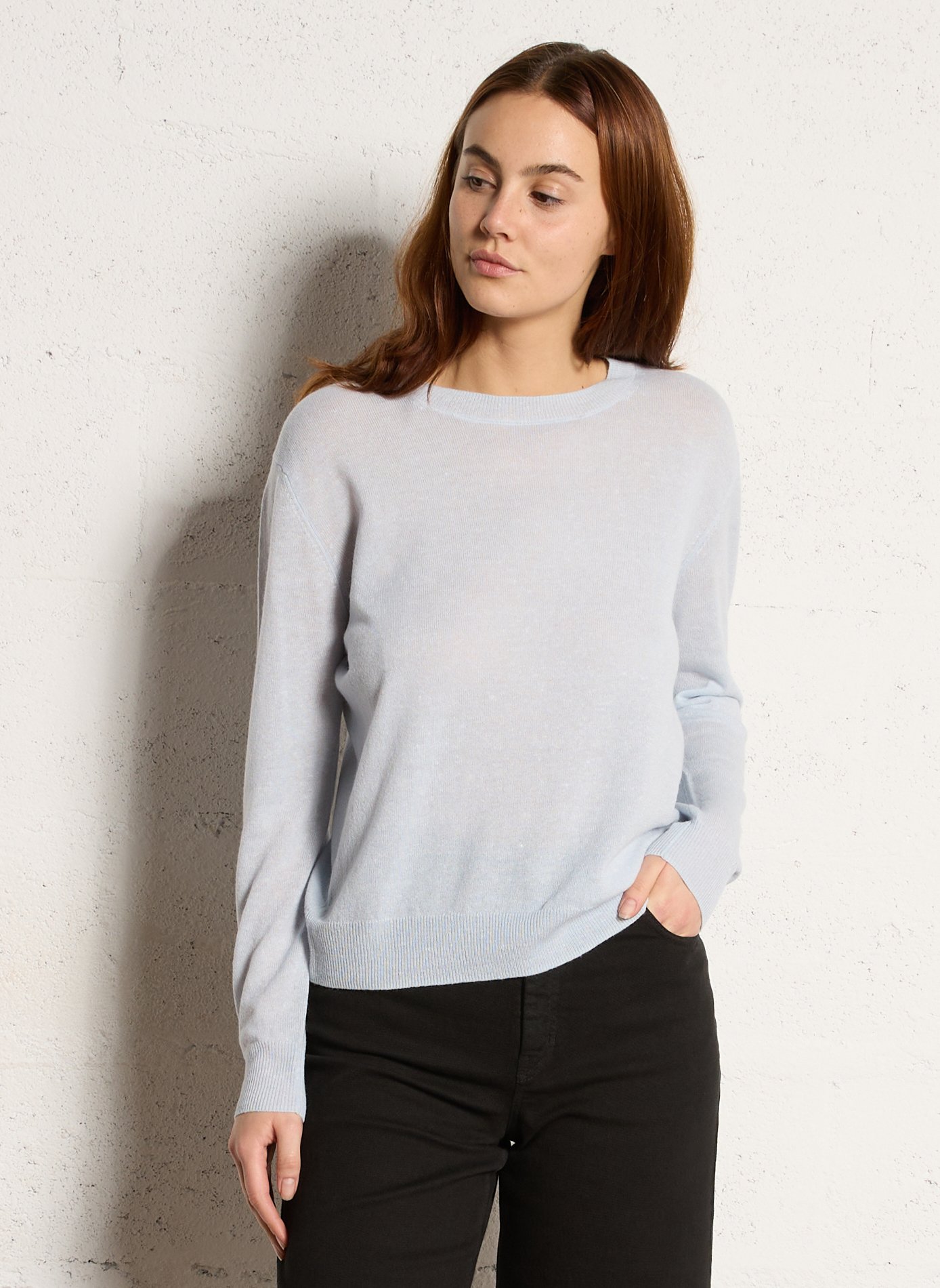 Pull droit uni en cachemire et lin prince MAISON 123 Bleu