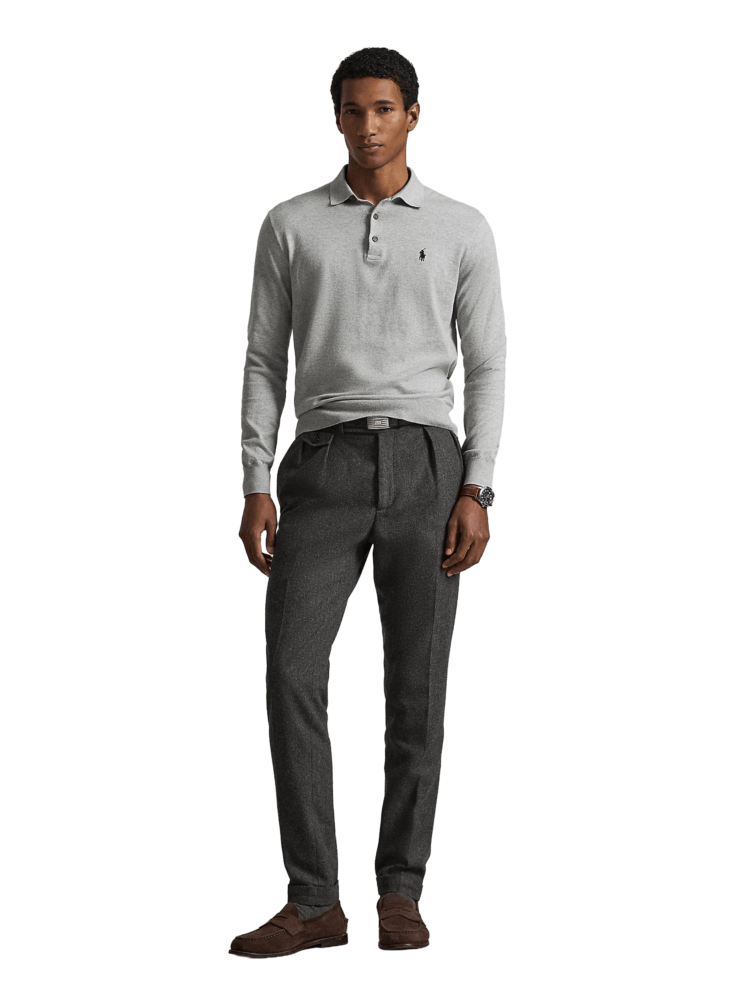 Polo manches longues en coton POLO RALPH LAUREN Gris