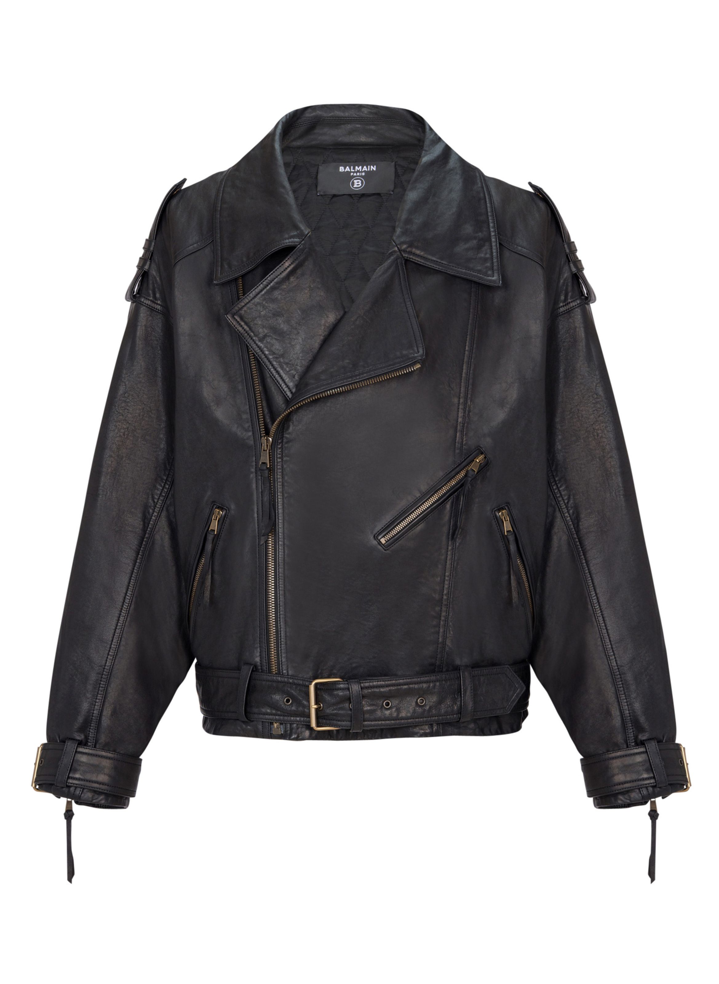 Veste biker en cuir d’agneau BALMAIN Noir