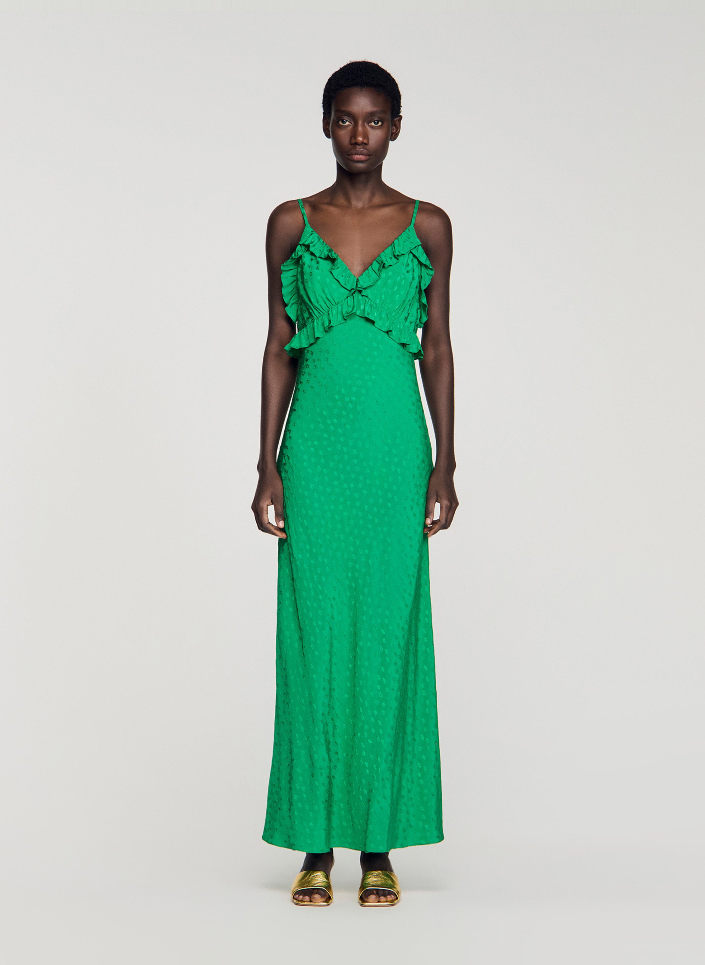 Robe longue évasée fluide SANDRO Vert