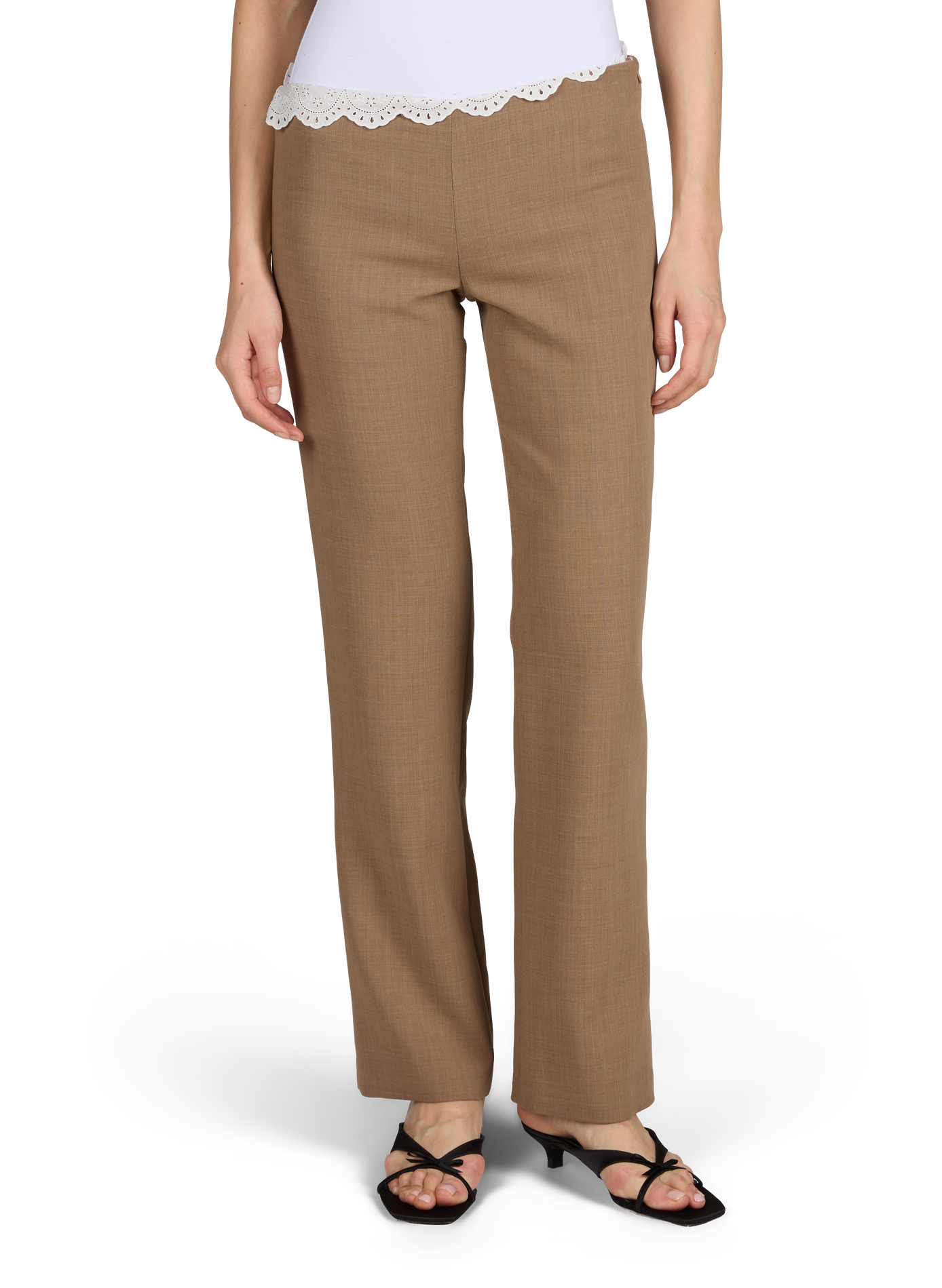 Straight trousers with lace trim in blended wool MAGDA BUTRYM Beige