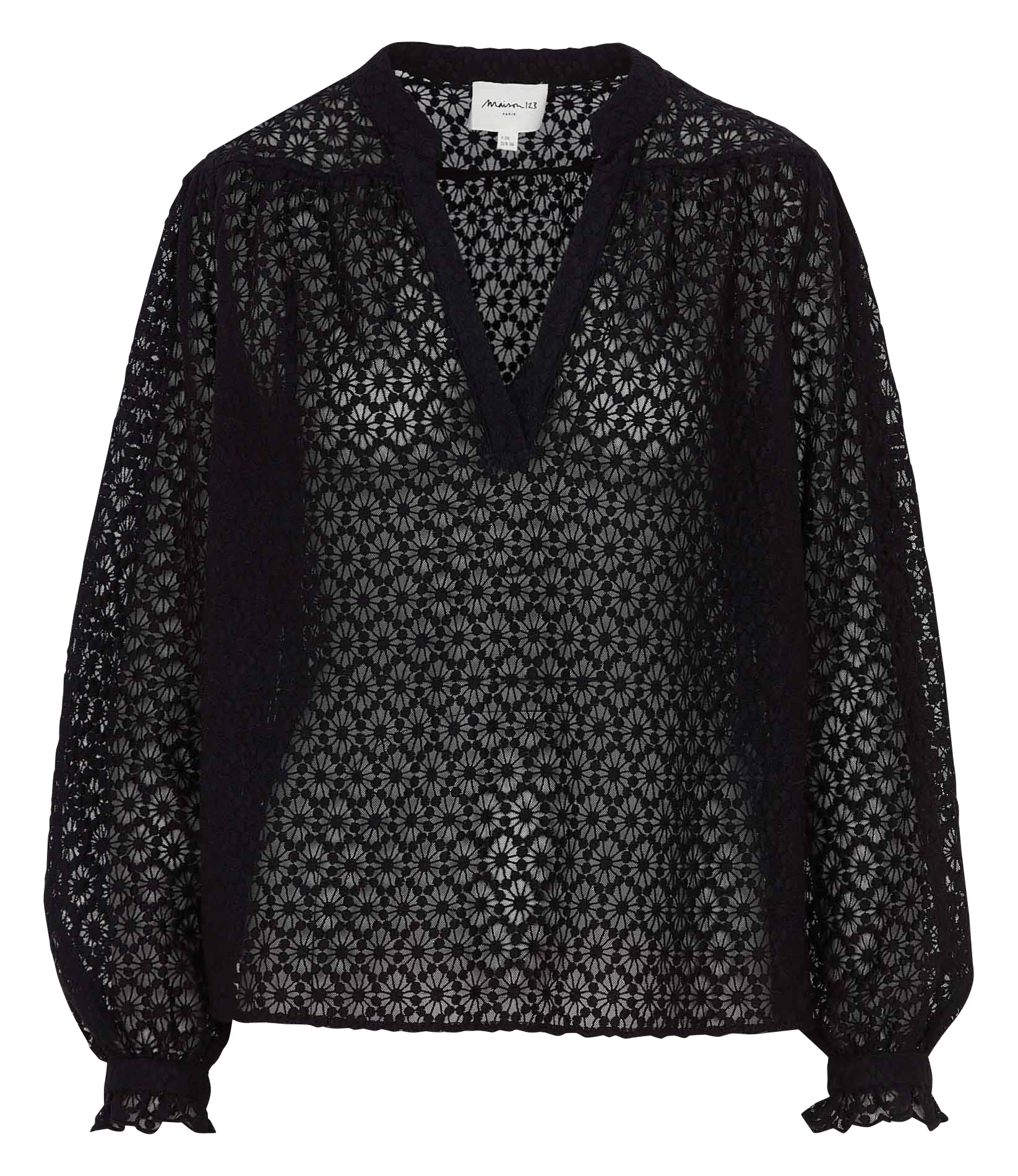 Blouse col tunisien en dentelle daniela Noir