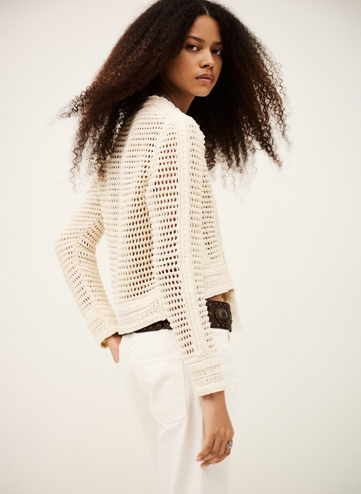 Gilet en crochet col rond bianca BA&SH Beige