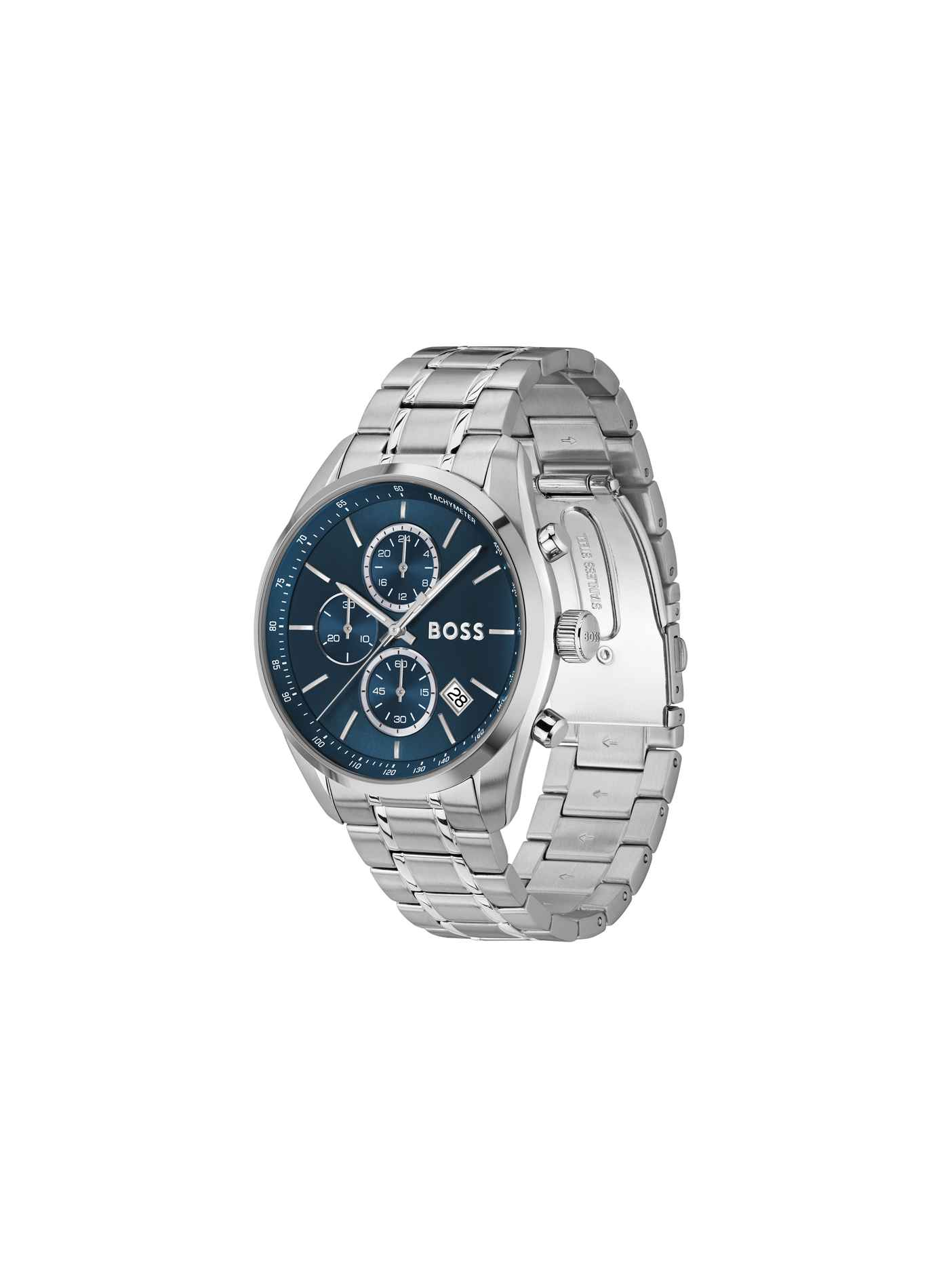 Montre quartz Grand prix 44 en acier inoxydable BOSS MONTRES Bleu