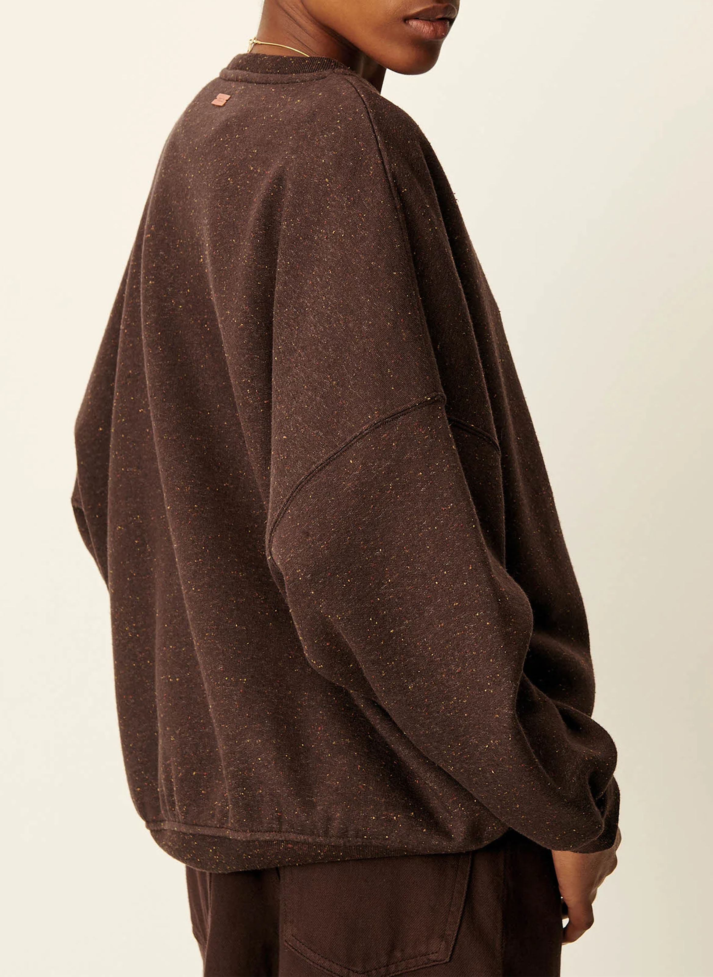 Sweat ample col rond moucheté en coton bio mélangé chebbi SESSUN Marron