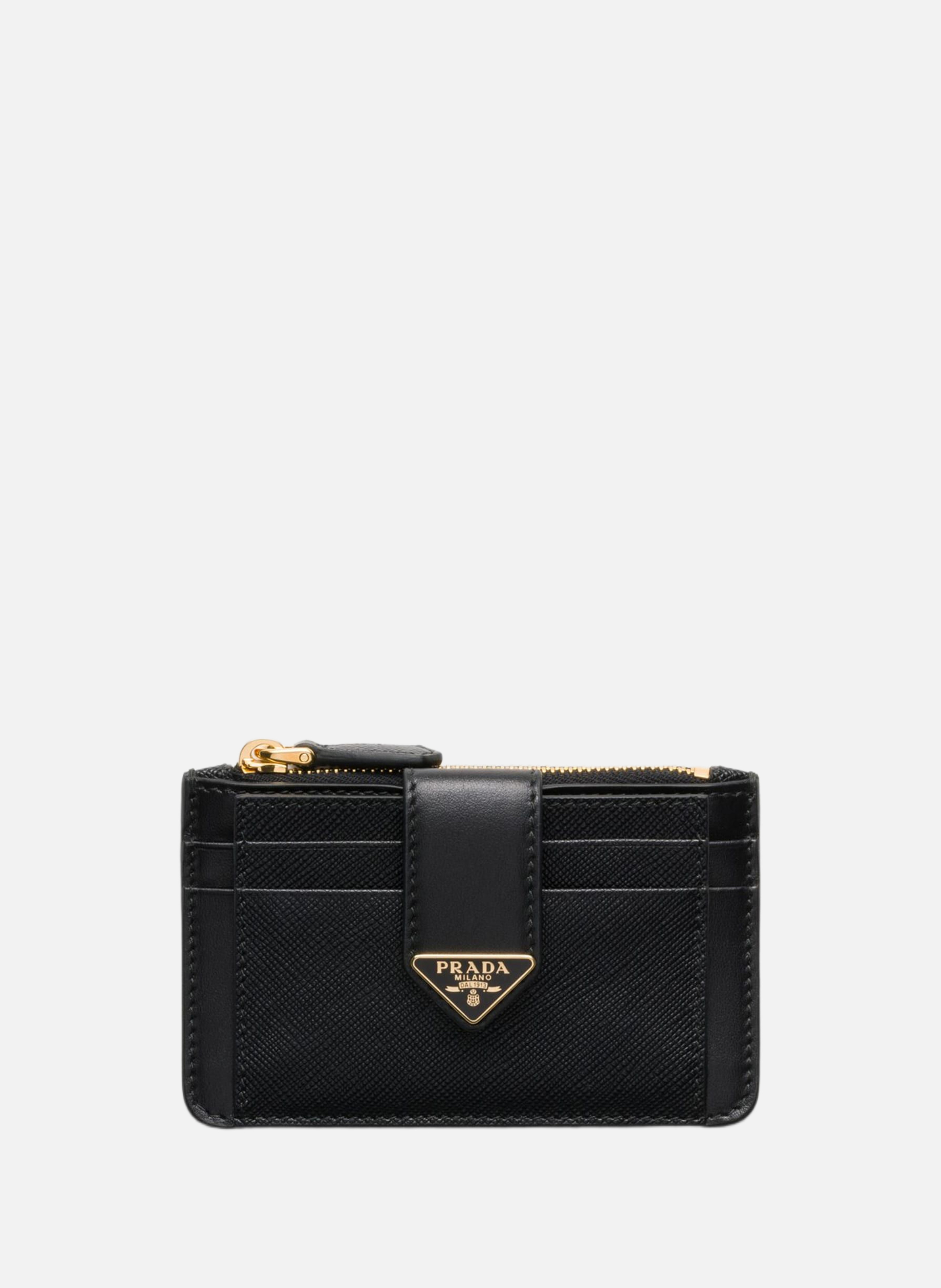 Porte-cartes en cuir et cuir saffiano PRADA Noir