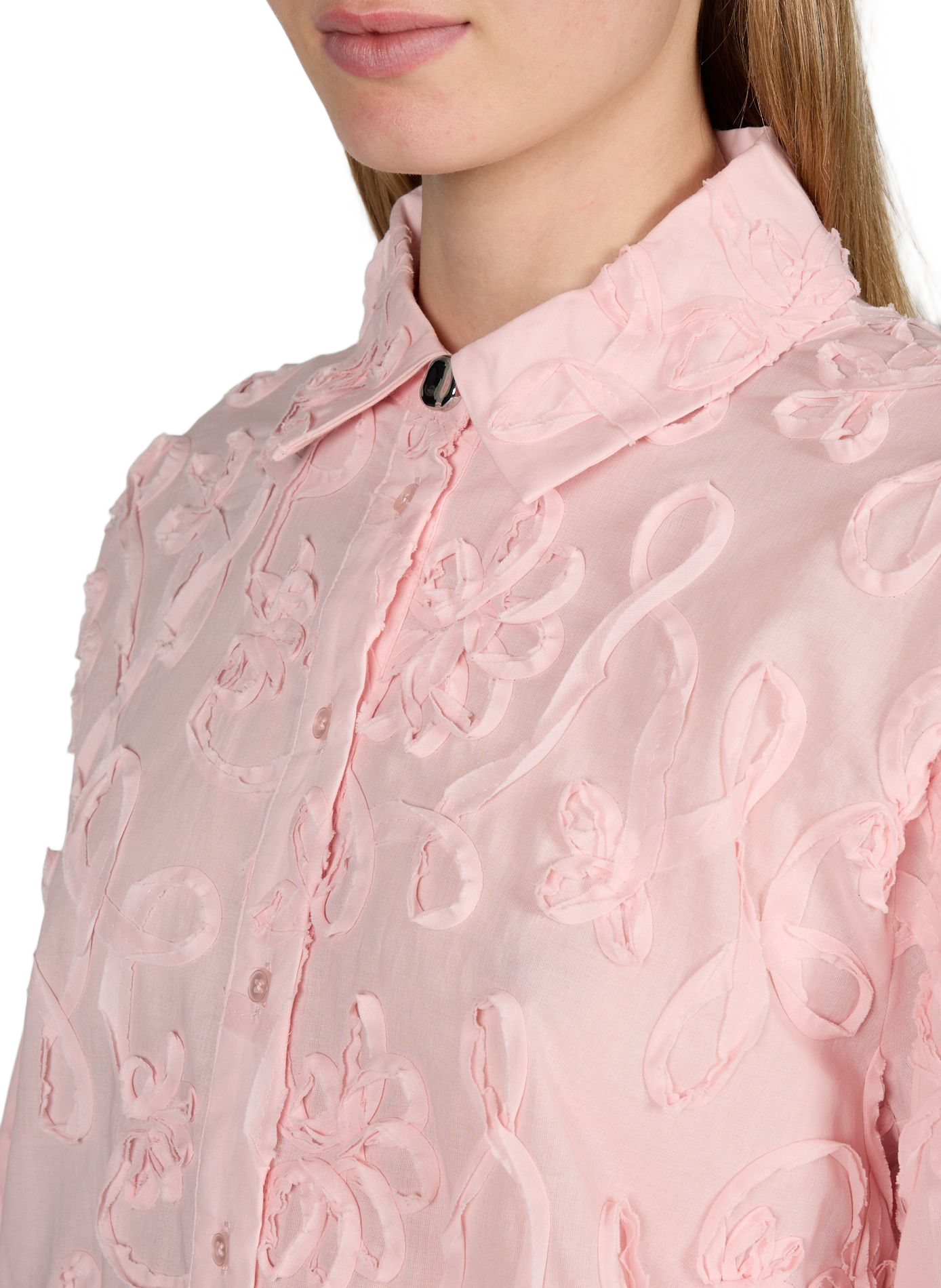 Chemise droite brodée en coton OBJECT Rose