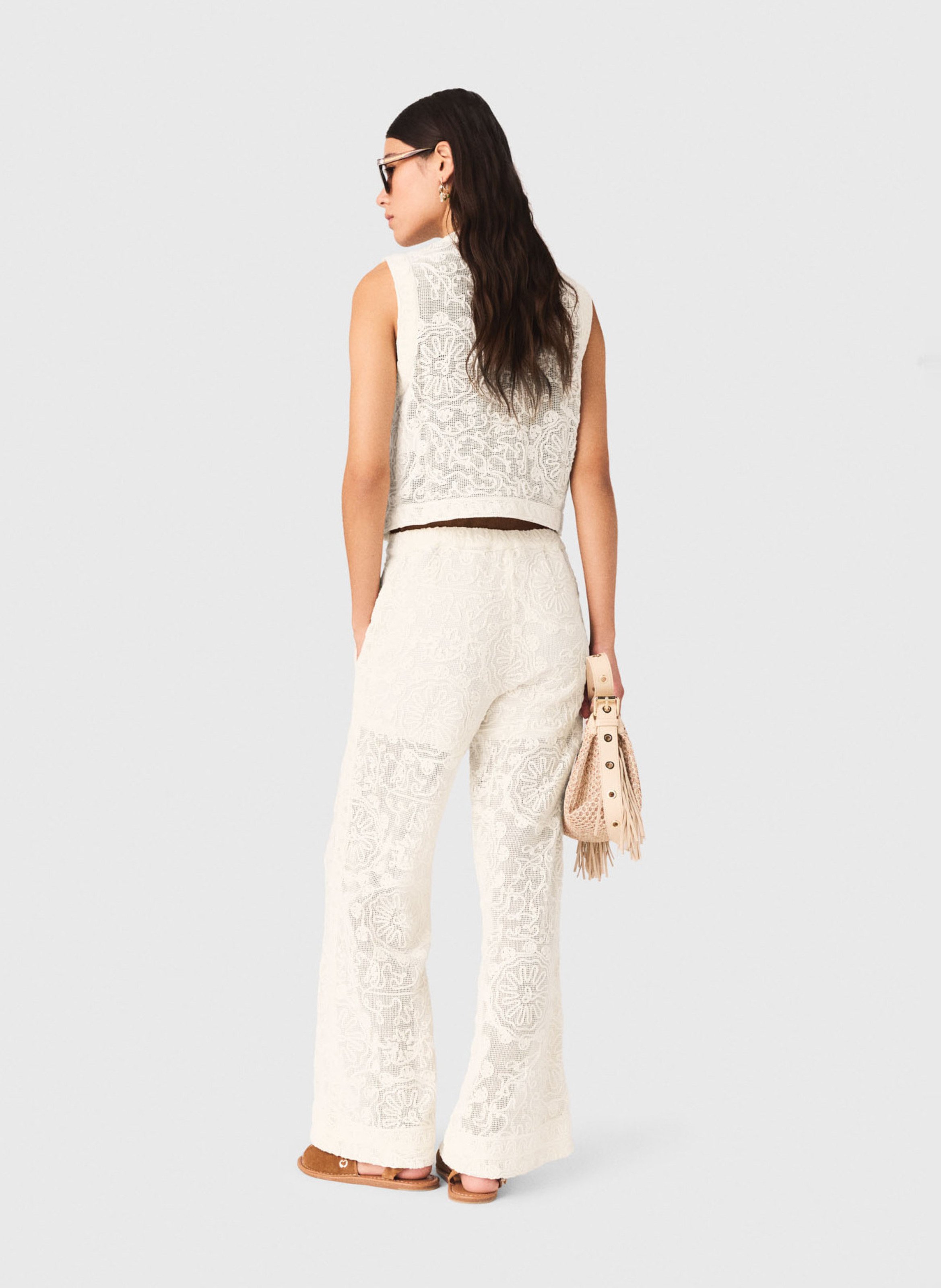 Gilet droit col rond en coton MAJE Beige
