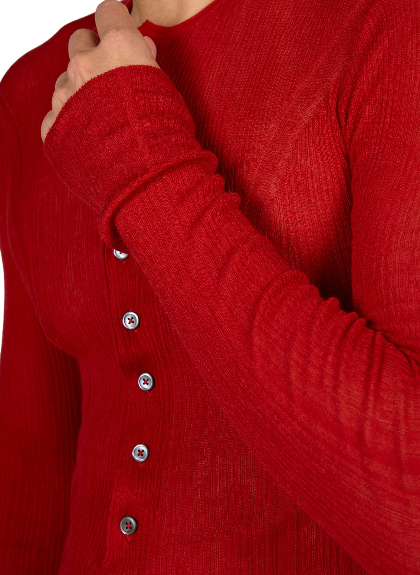 T-shirt côtelé Serafino en coton mélangé ANN DEMEULEMEESTER Rouge