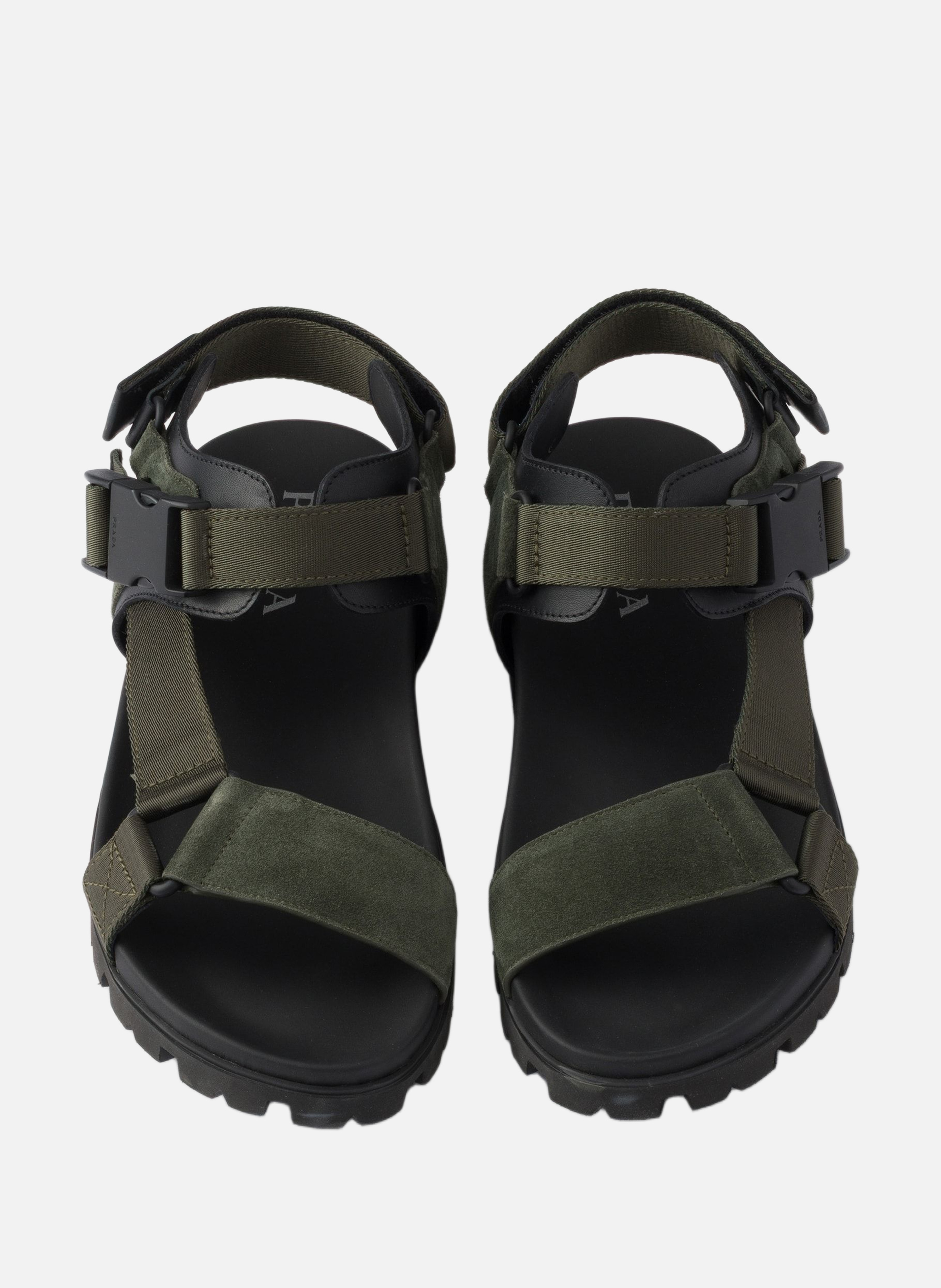 Sandale sportive en veau velours et toile | Vert PRADA Homme
