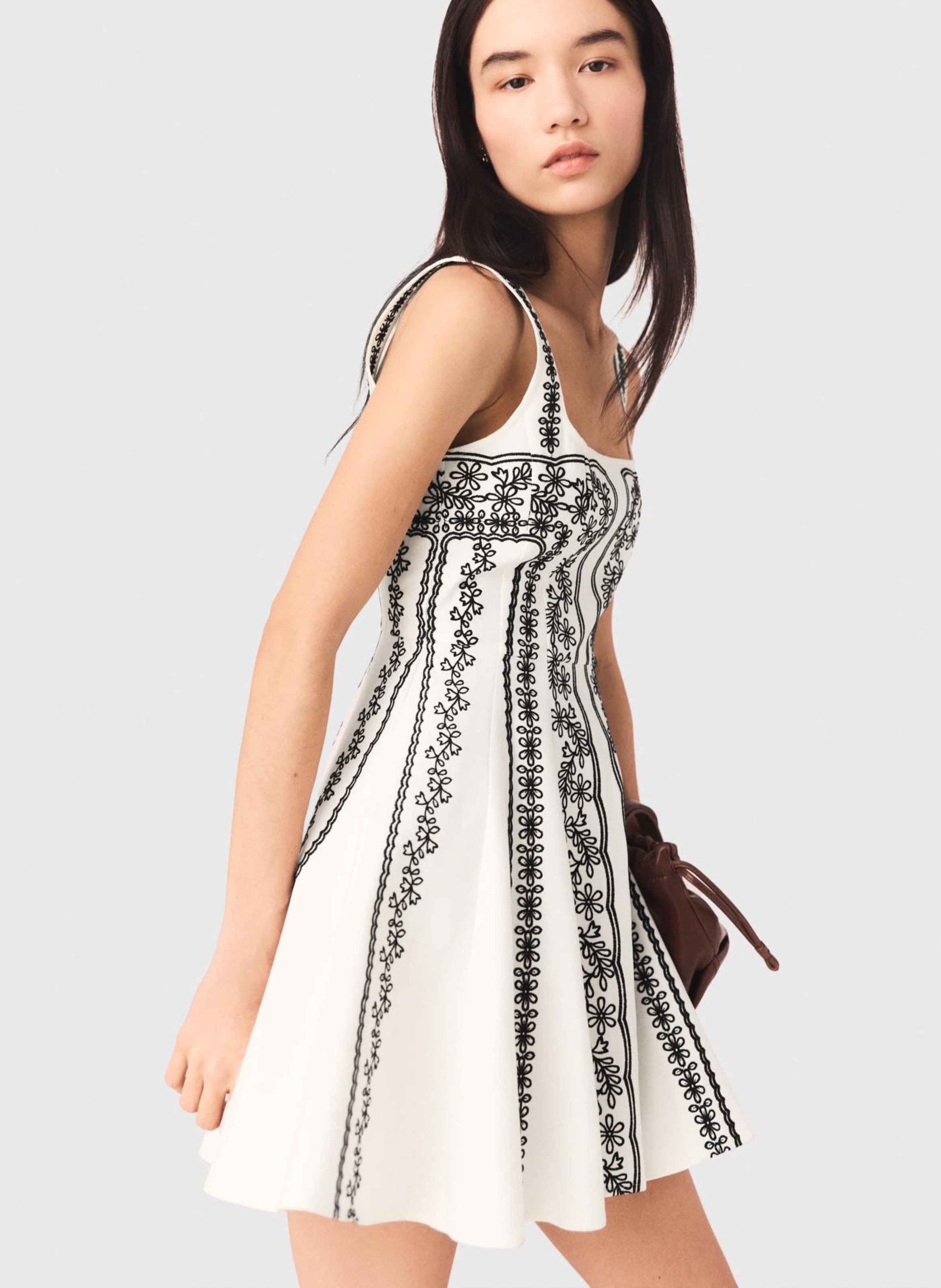 Robe courte en lin mélangé brodé | Beige MAJE Femme