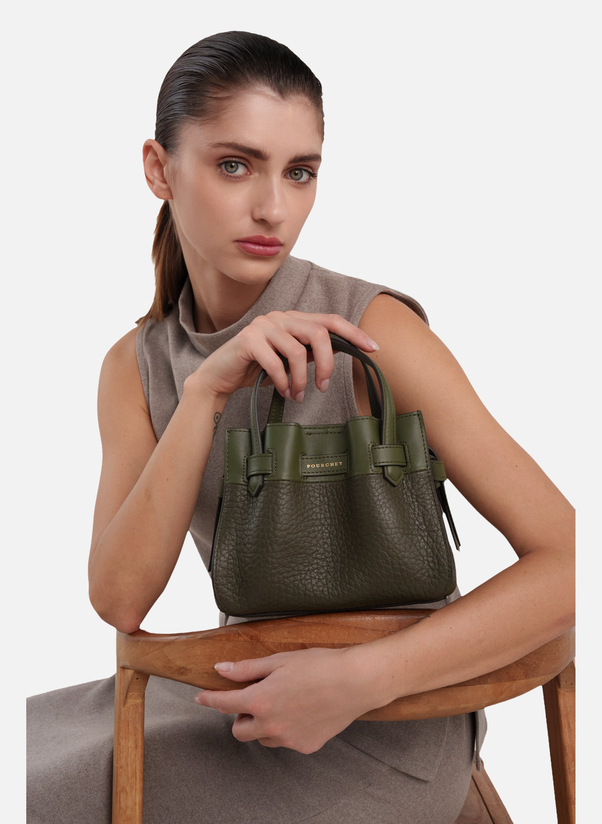 Blossom | sac pochette en cuir POURCHET Kaki