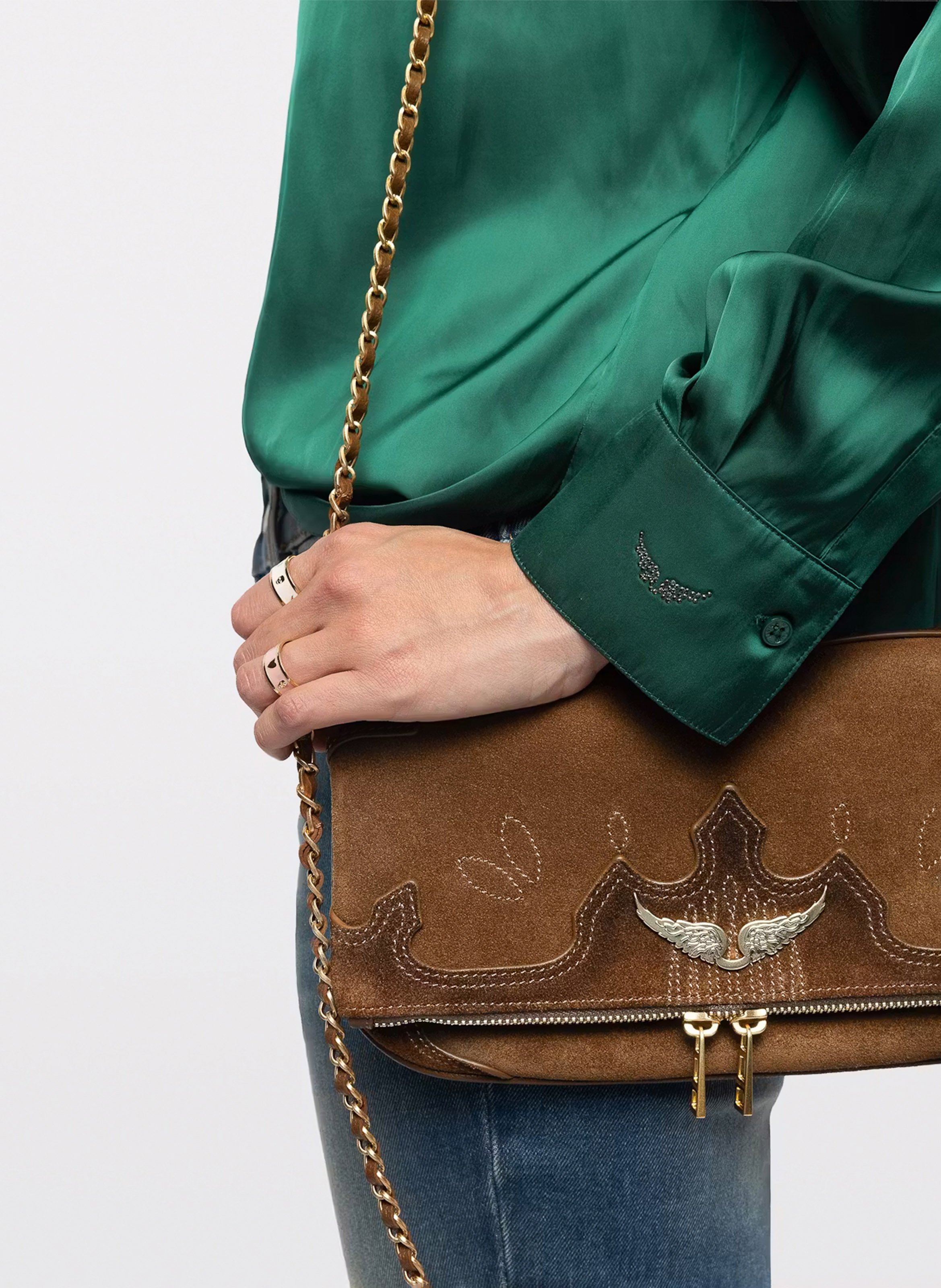 Sac bandoulière en cuir velours rock ZADIG&VOLTAIRE Marron