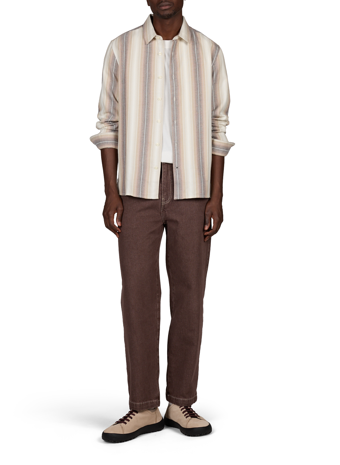 Long-sleeved striped cotton shirt KNOWLEDGE COTTON Beige