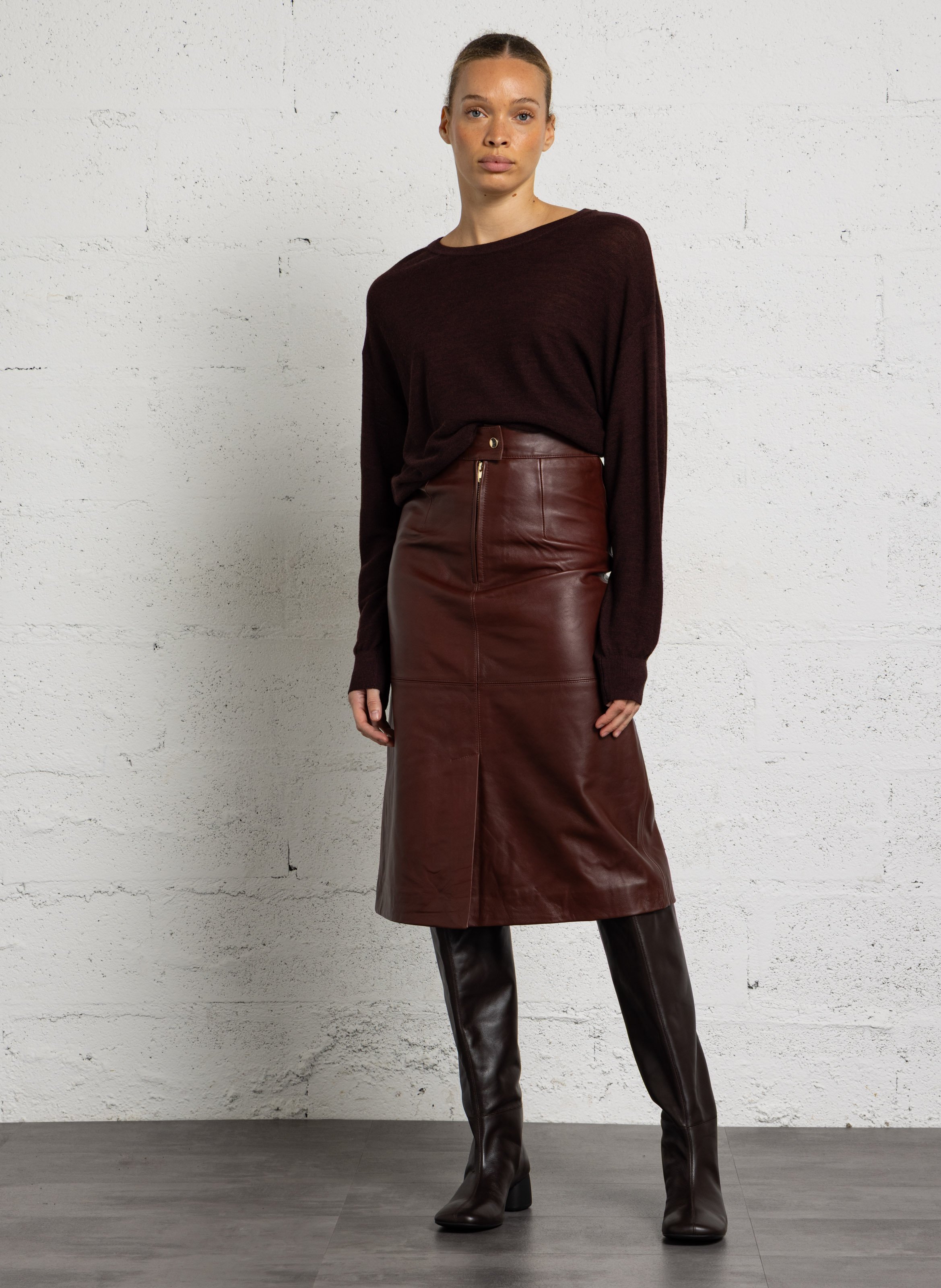 Jupe midi évasée en cuir violette MAISON 123 Rouge