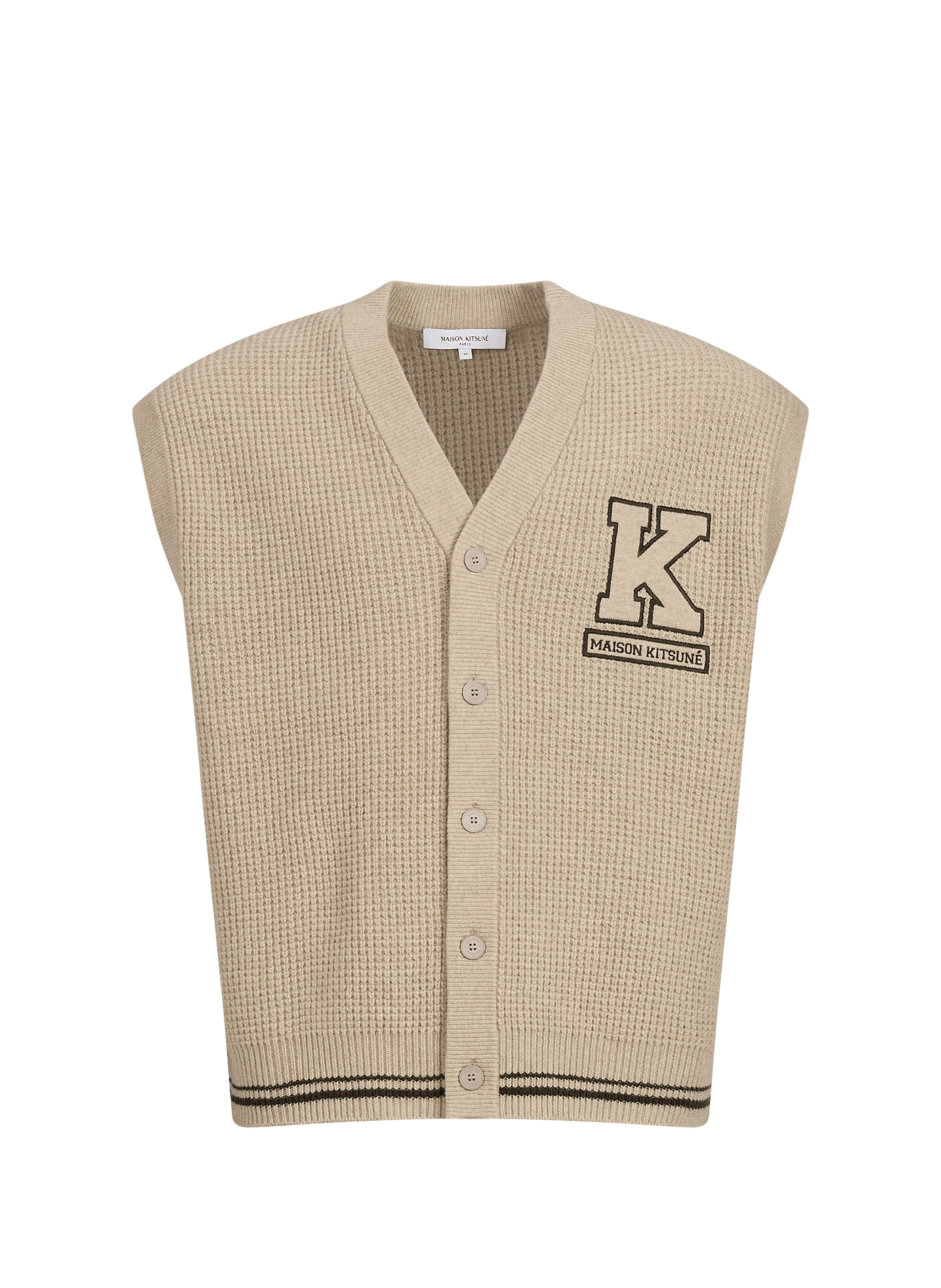 Ärmellose Weste mit V-Ausschnitt aus Wolle MAISON KITSUNÉ Beige