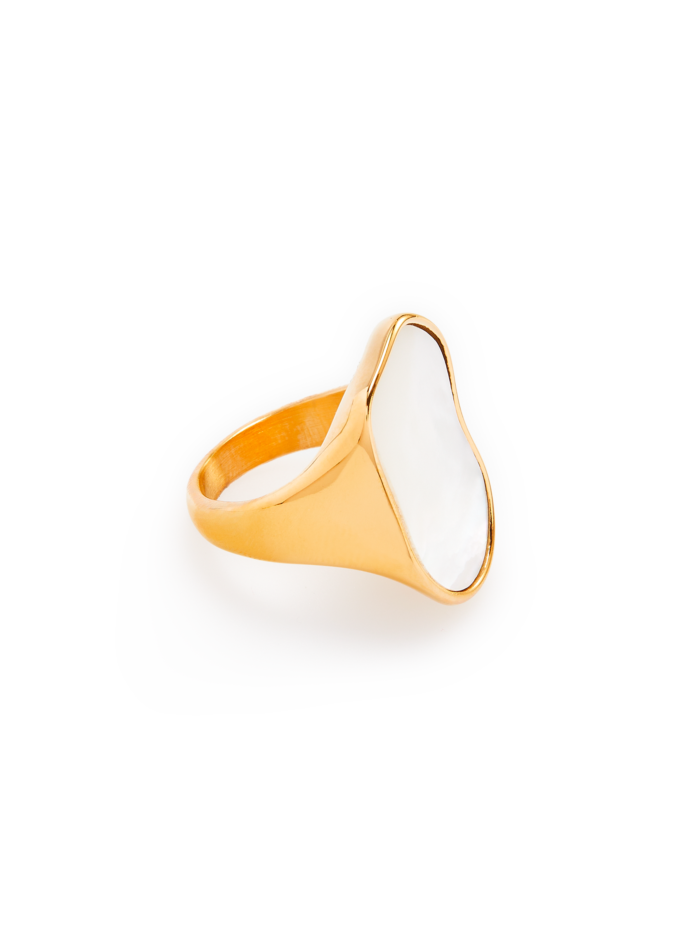 Stainless steel and mother-of-pearl signet ring AU PRINTEMPS PARIS Golden