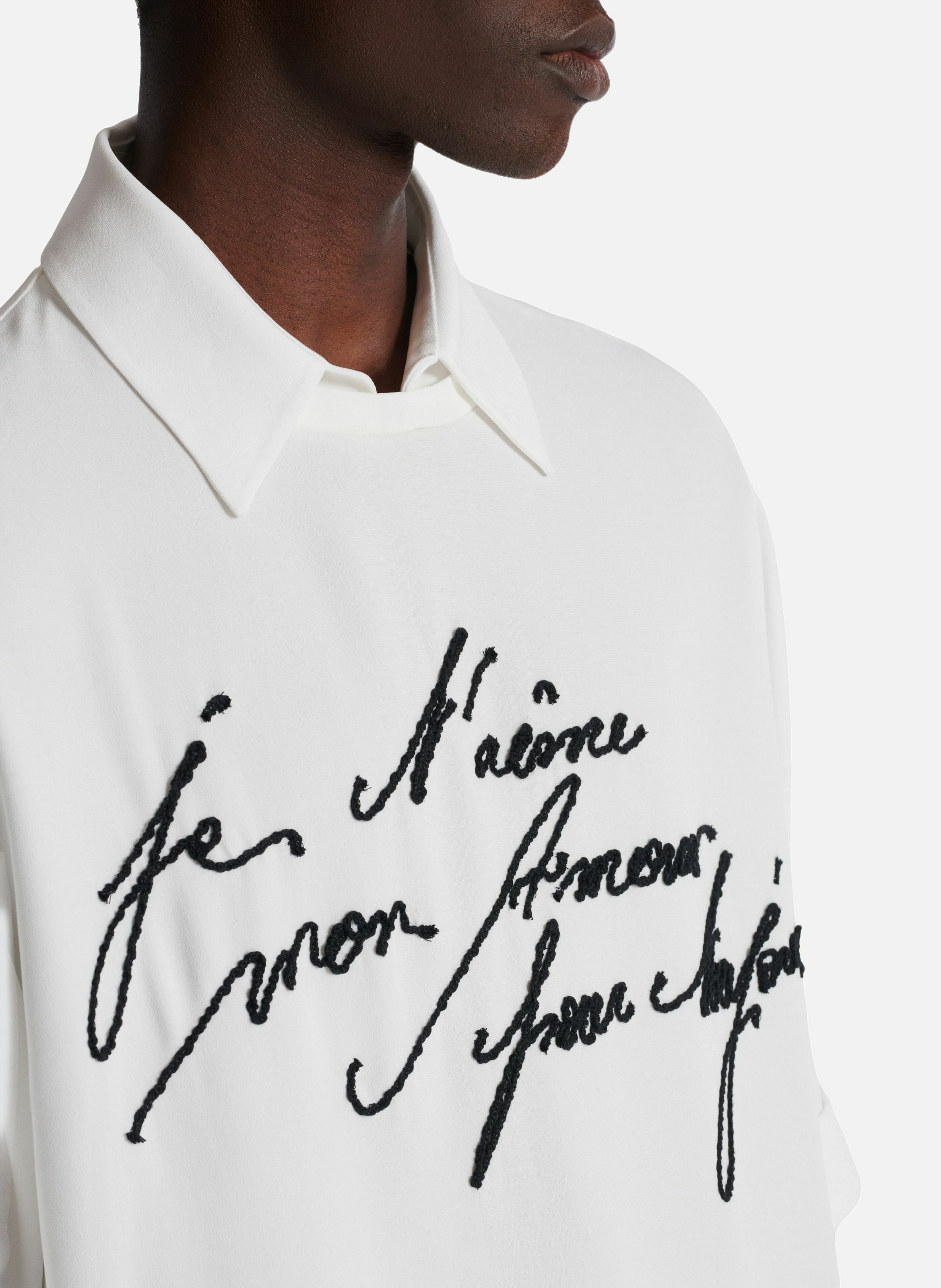T-shirt à col chemise brodé « lettre d'amour » BALMAIN Blanc