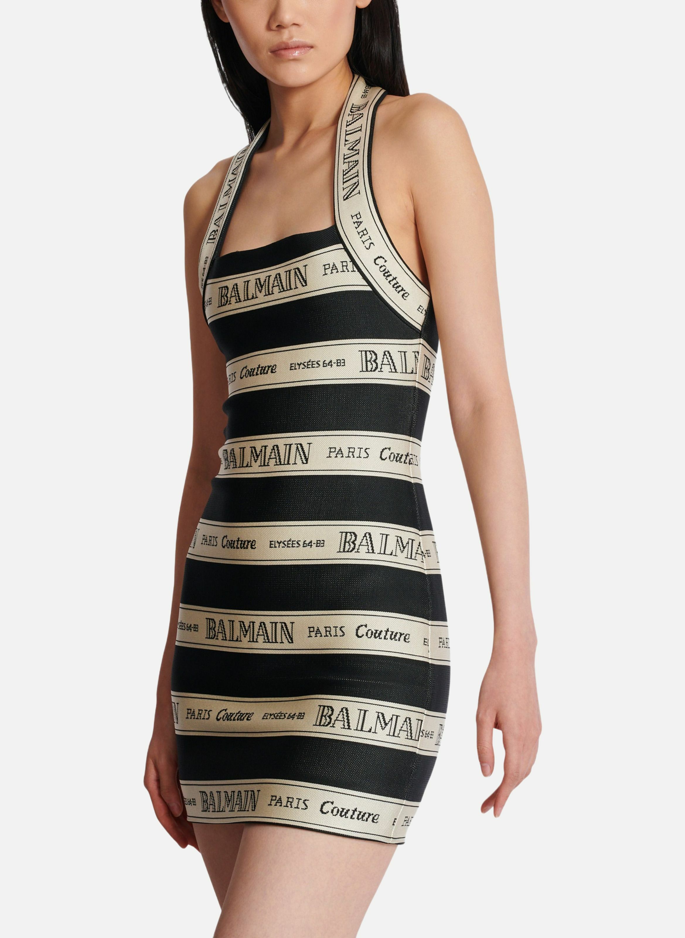 Robe dos-nu en jacquard à motif ruban balmain BALMAIN Noir