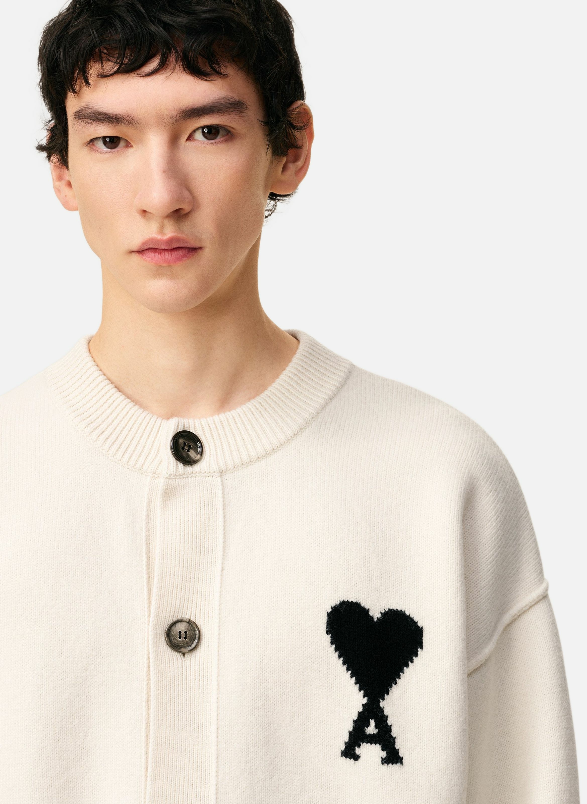 Cardigan ami de coeur en laine unisexe AMI PARIS Blanc