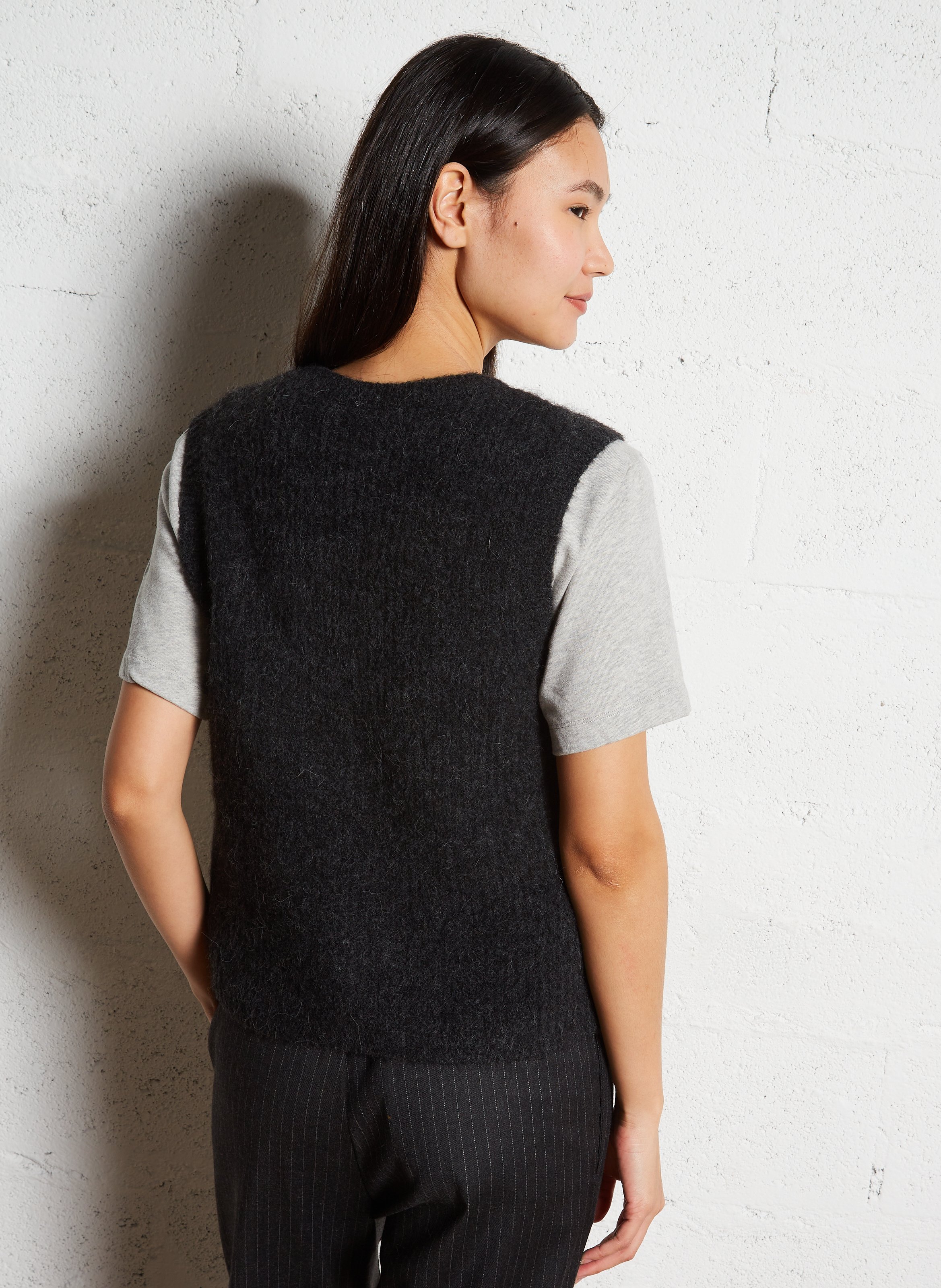 Gilet sans manches en maille duveteuse east AMERICAN VINTAGE Gris