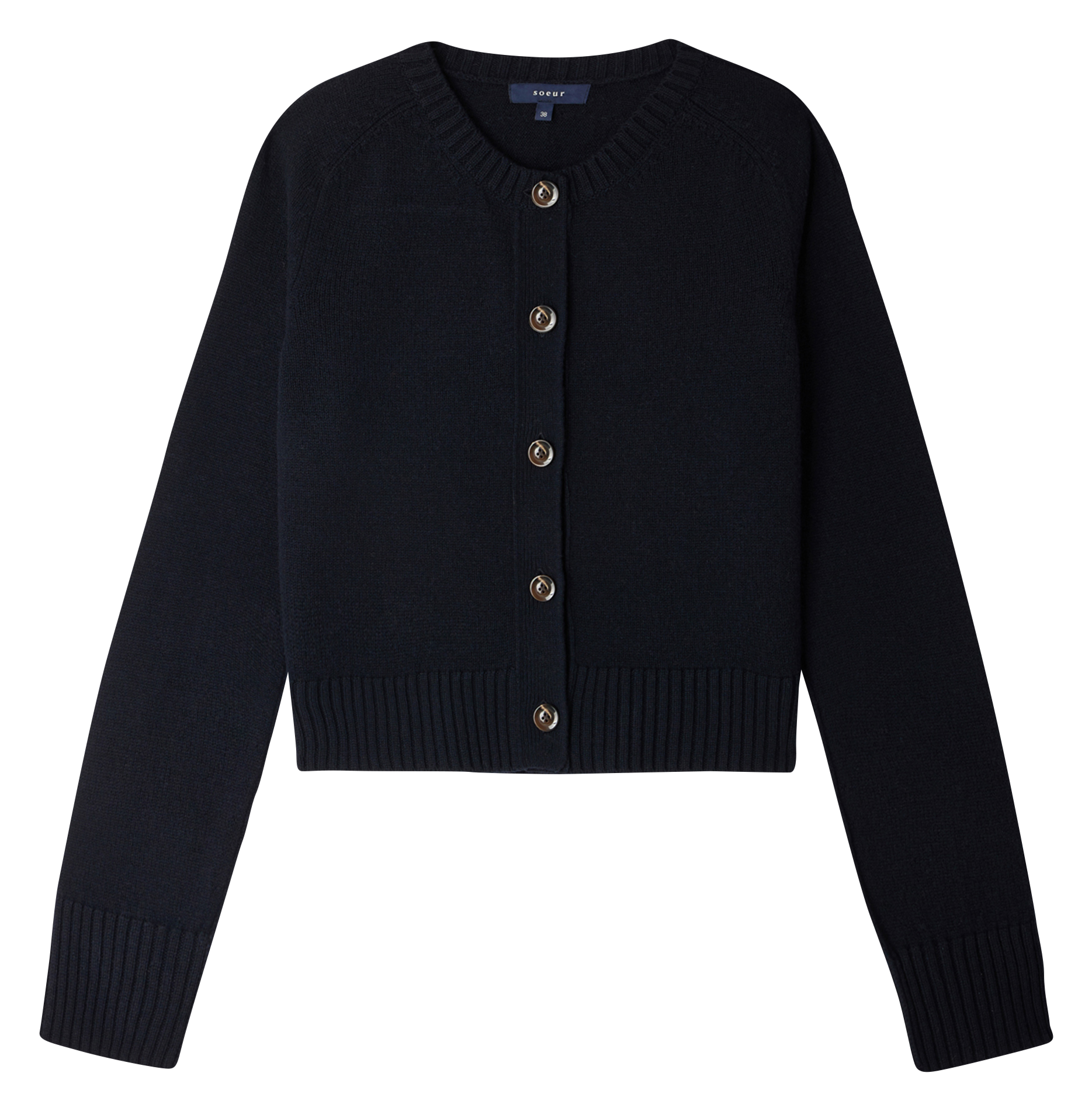 Cardigan col rond droit en laine virginia SOEUR Bleu