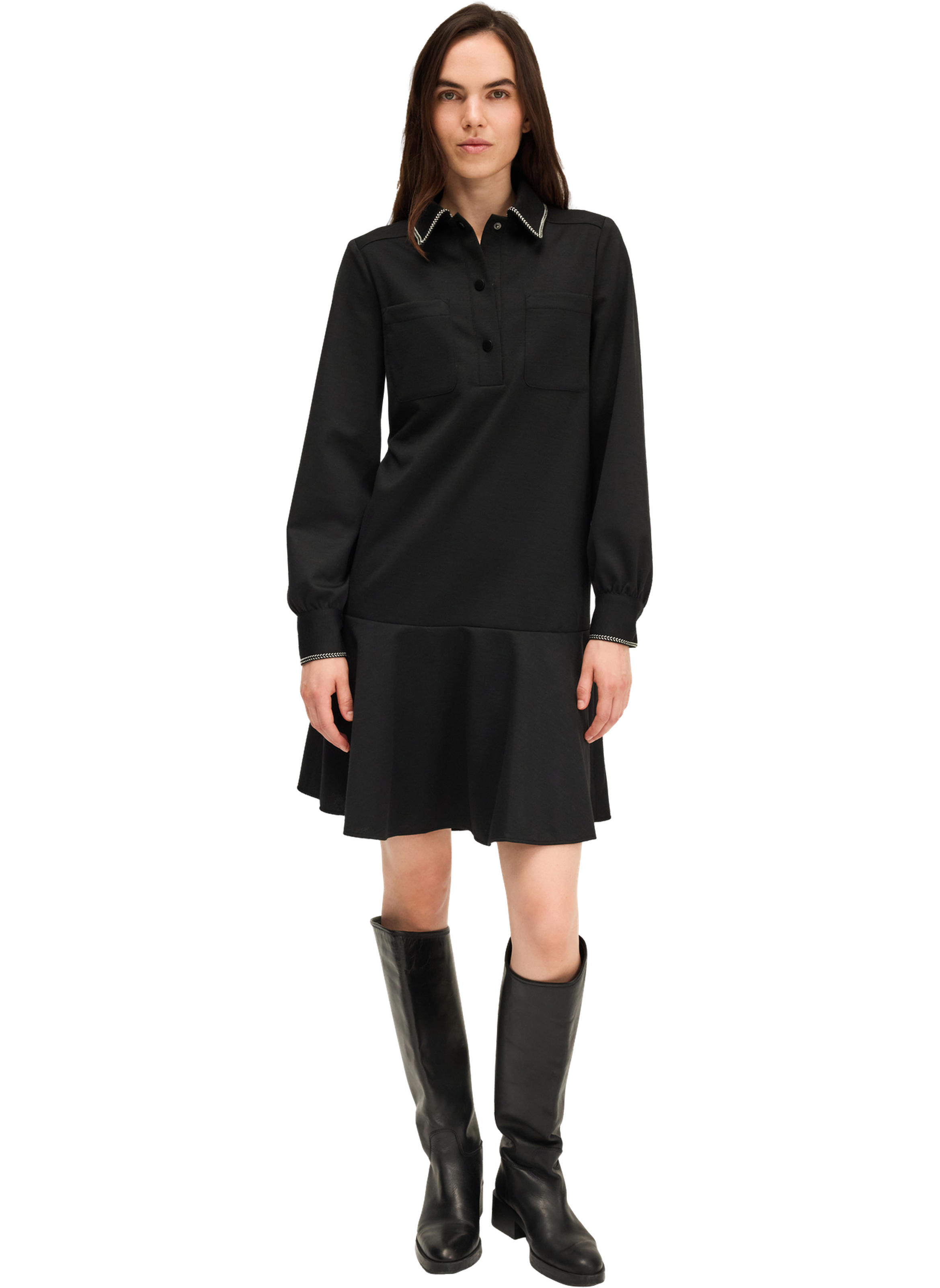 Robe à col polo et bas volanté - lison PABLO Noir