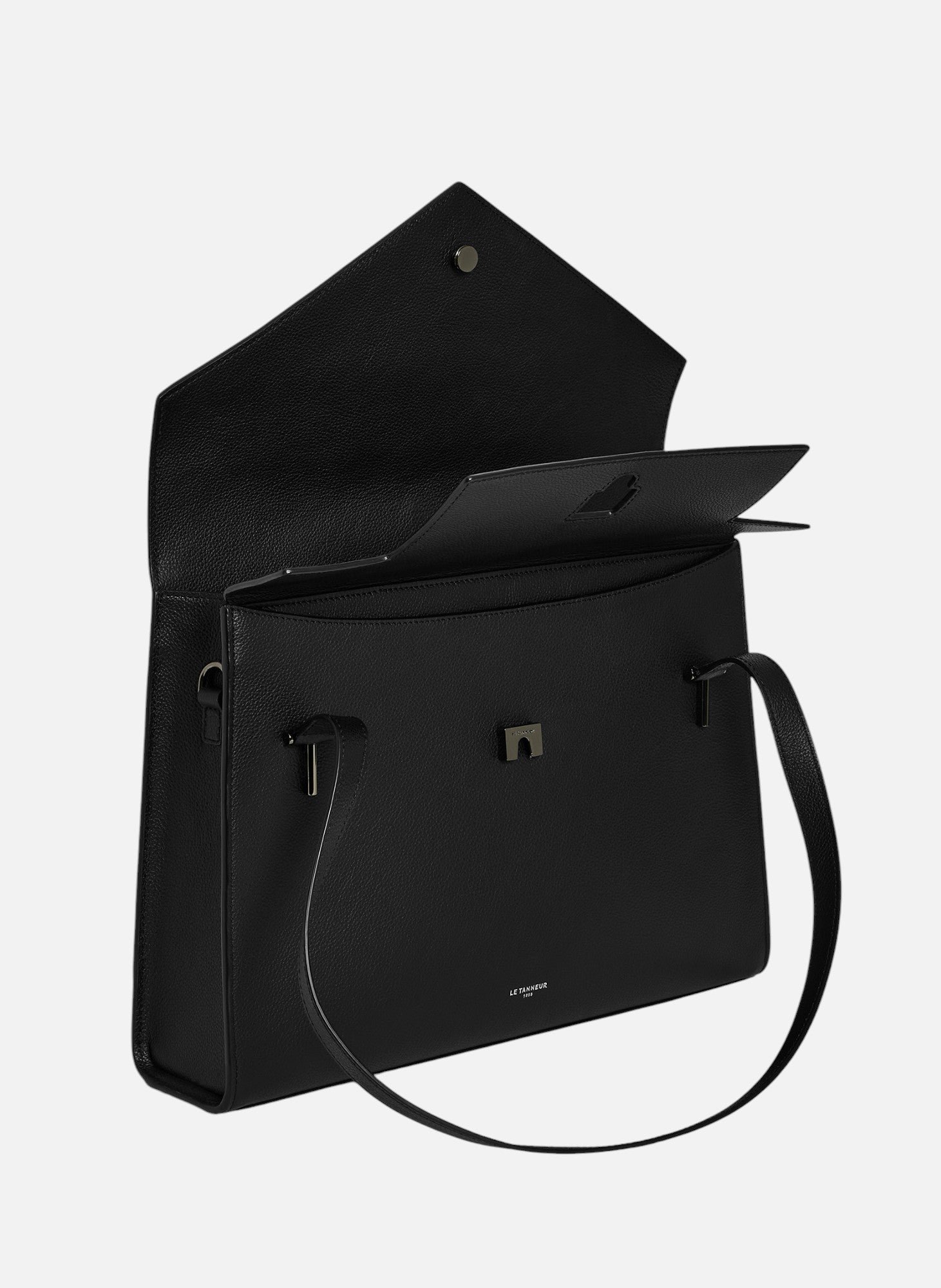 Porte documents double rabat porté épaule emilie en cuir grainé LE TANNEUR Noir