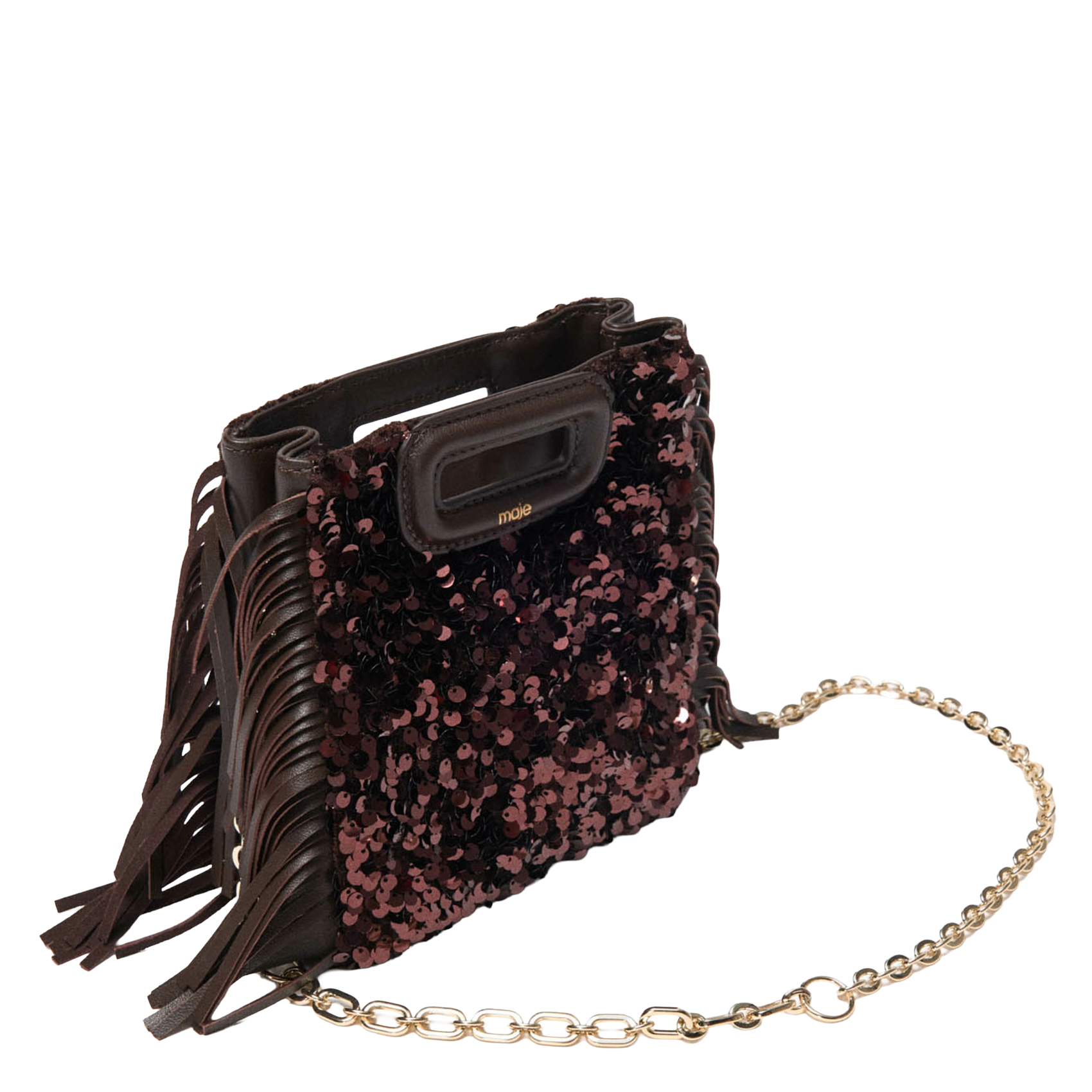 Sac bandoulière à sequins m mini MAJE Marron