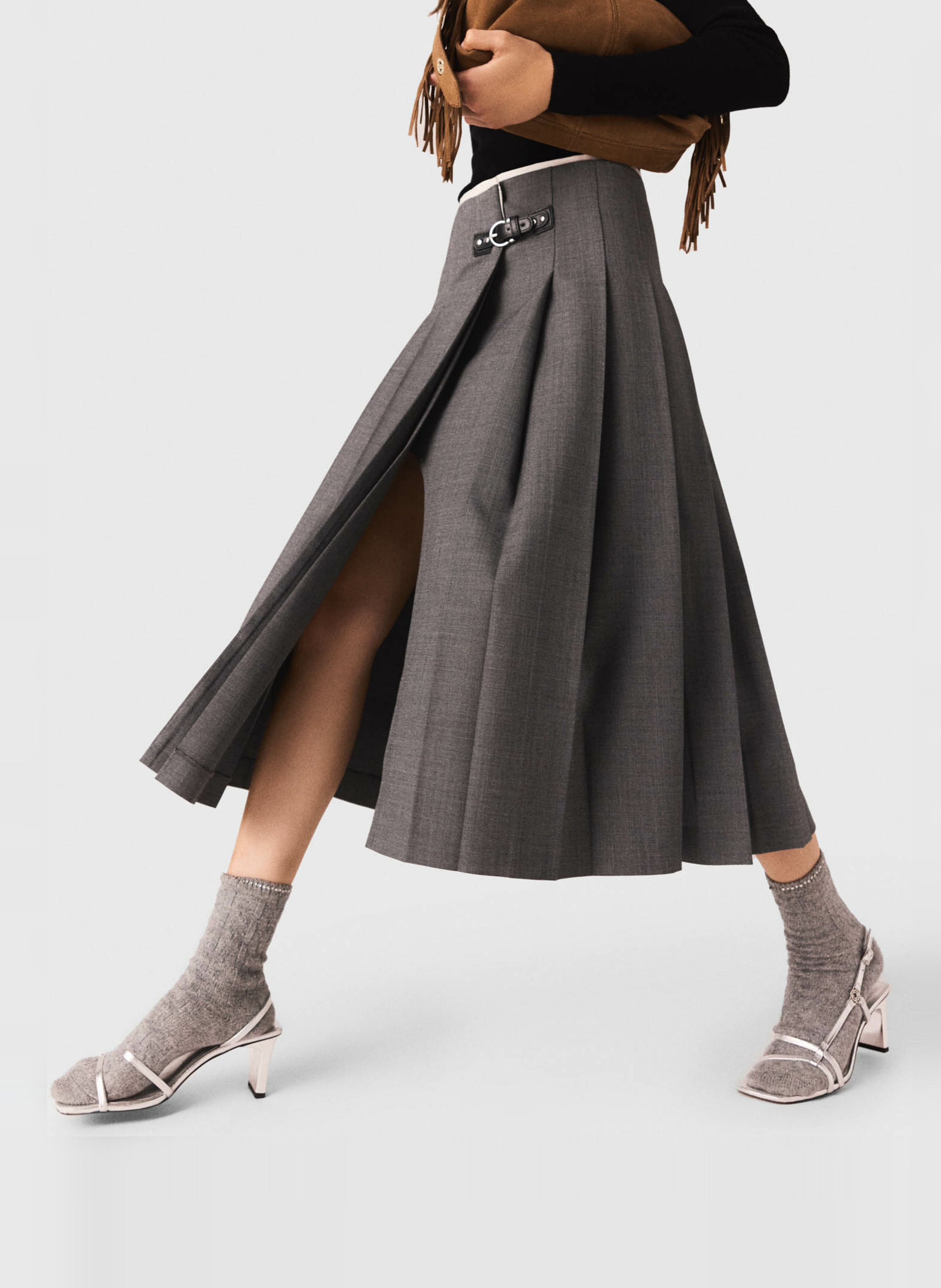 Jupe midi plissée MAJE Gris