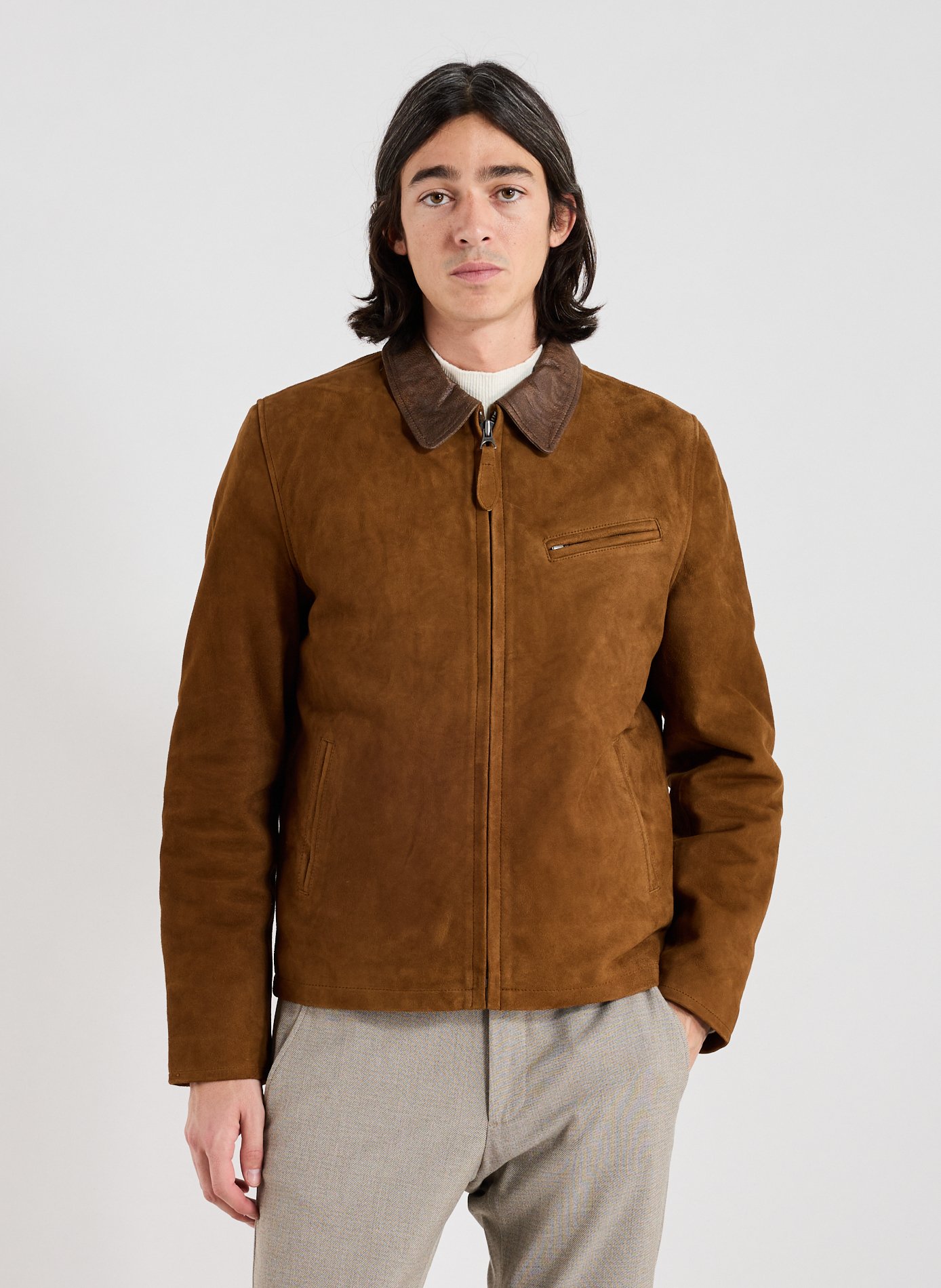 SCHOTT Blouson col classique en cuir Rouge