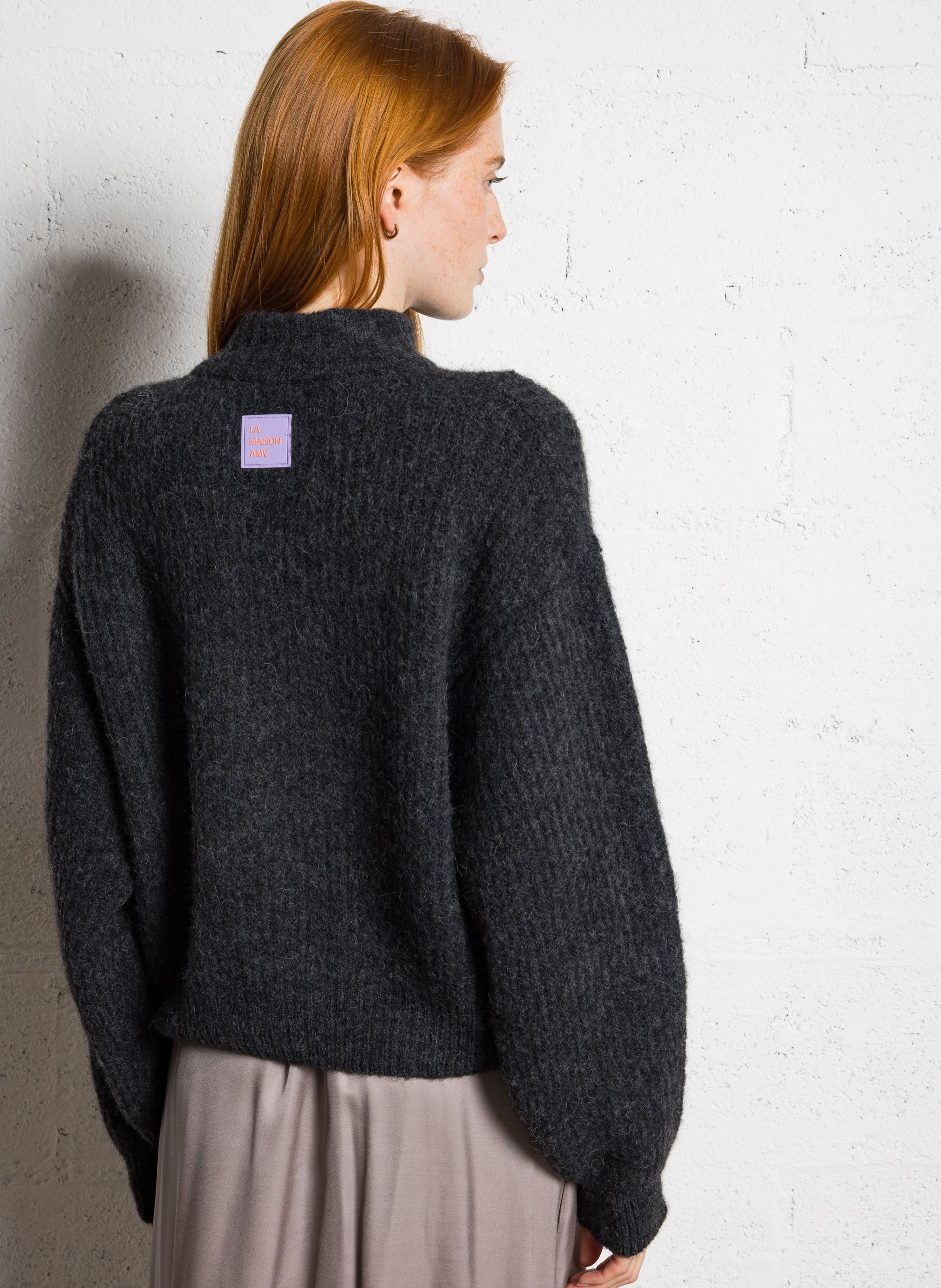 Gilet oversize col montant en maille east AMERICAN VINTAGE Gris