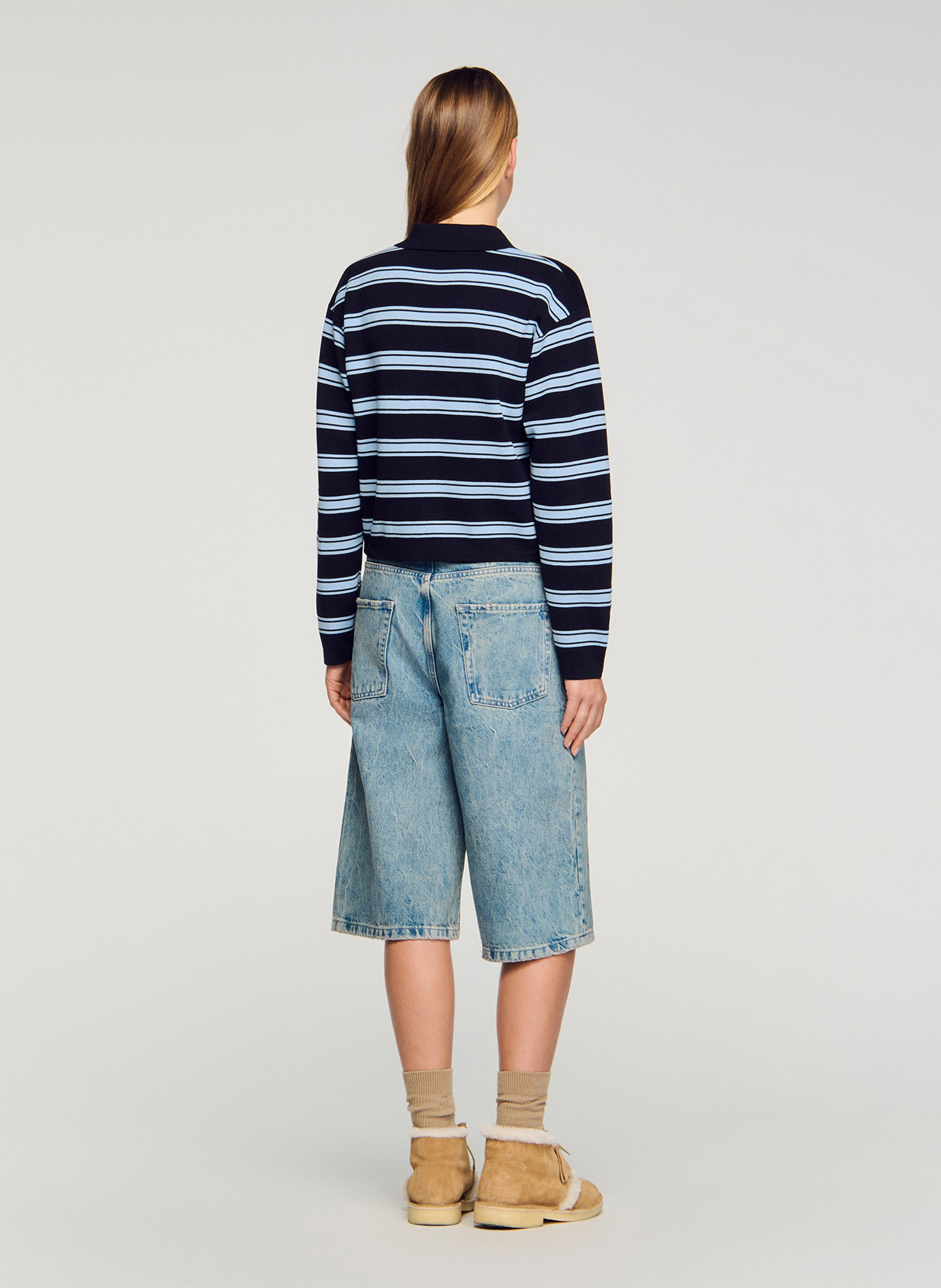 Polo droit en coton soie et lin Bleu