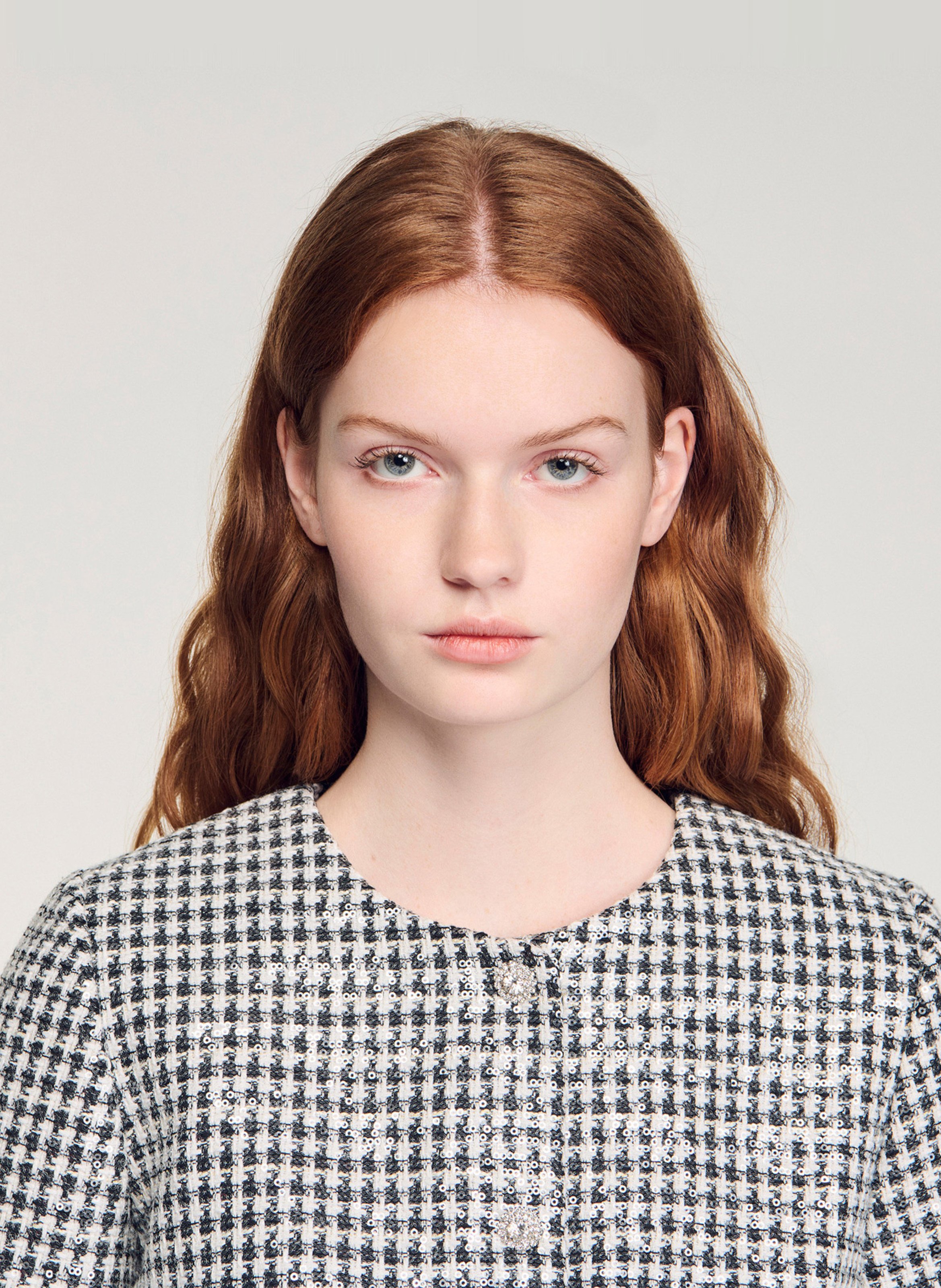 Top col rond à carreaux Noir