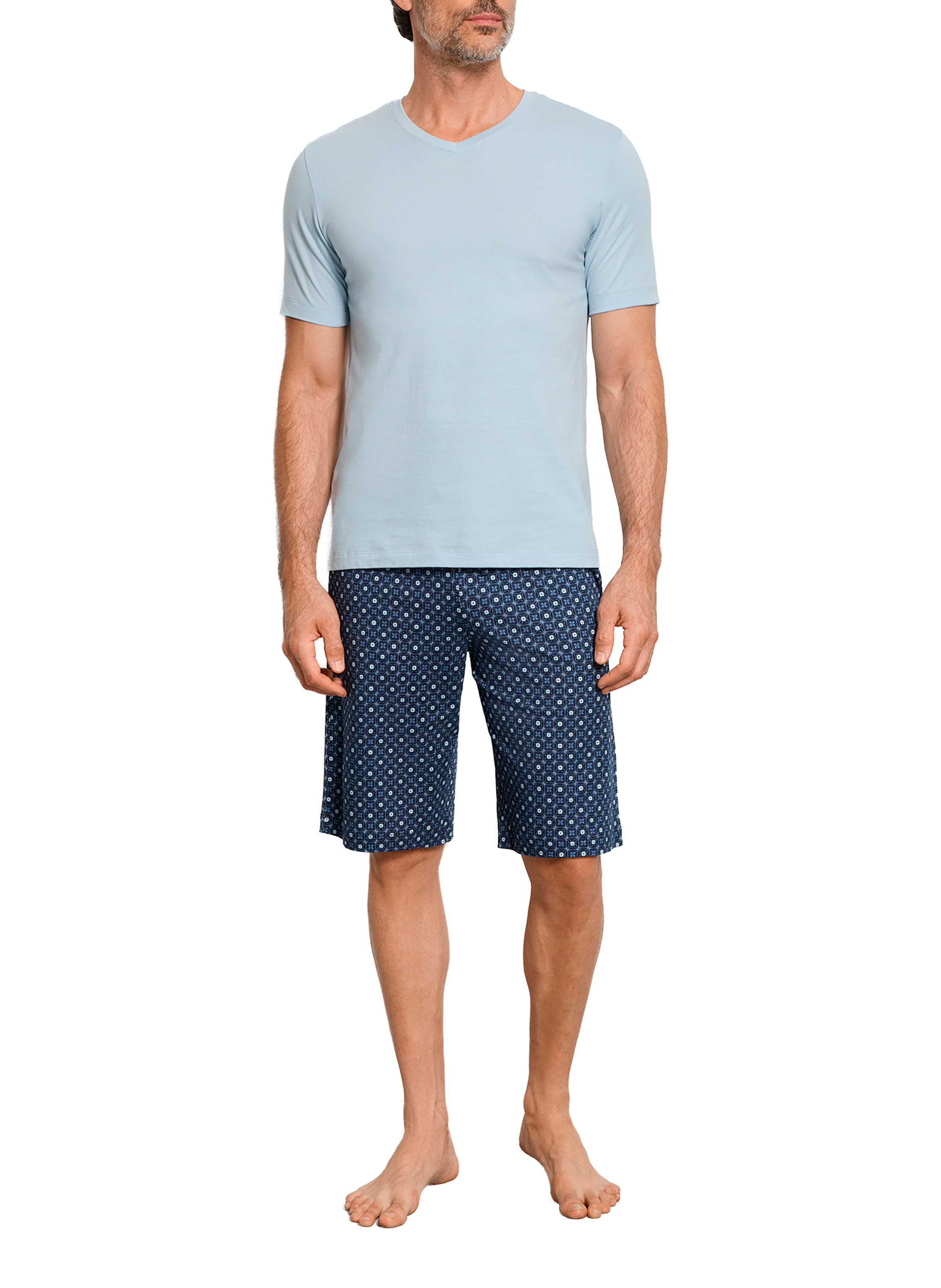 T-hirt à col V en coton HANRO Bleu