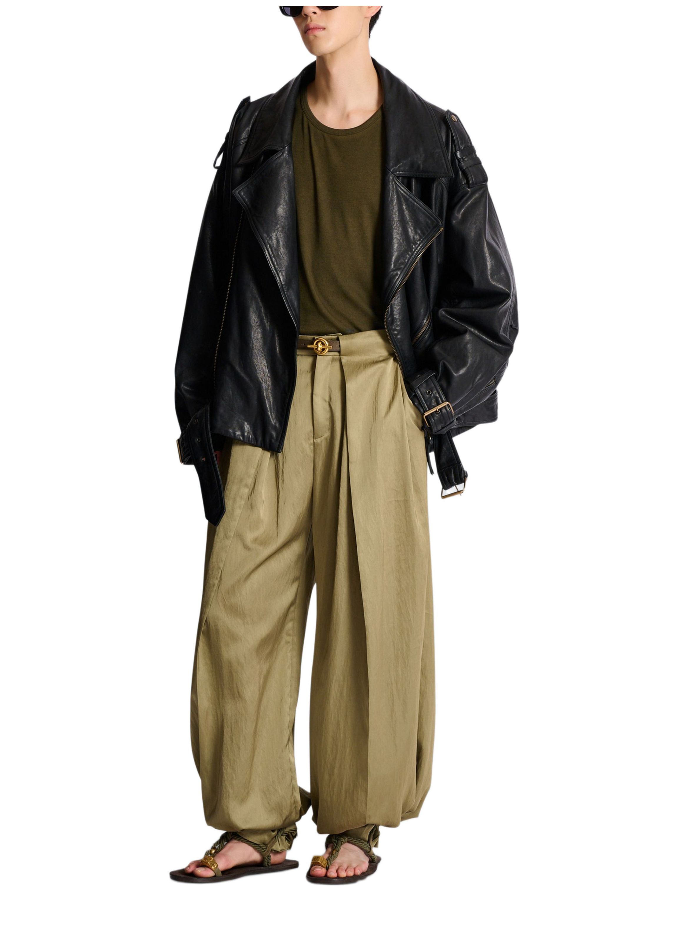 Veste biker en cuir d’agneau BALMAIN Noir