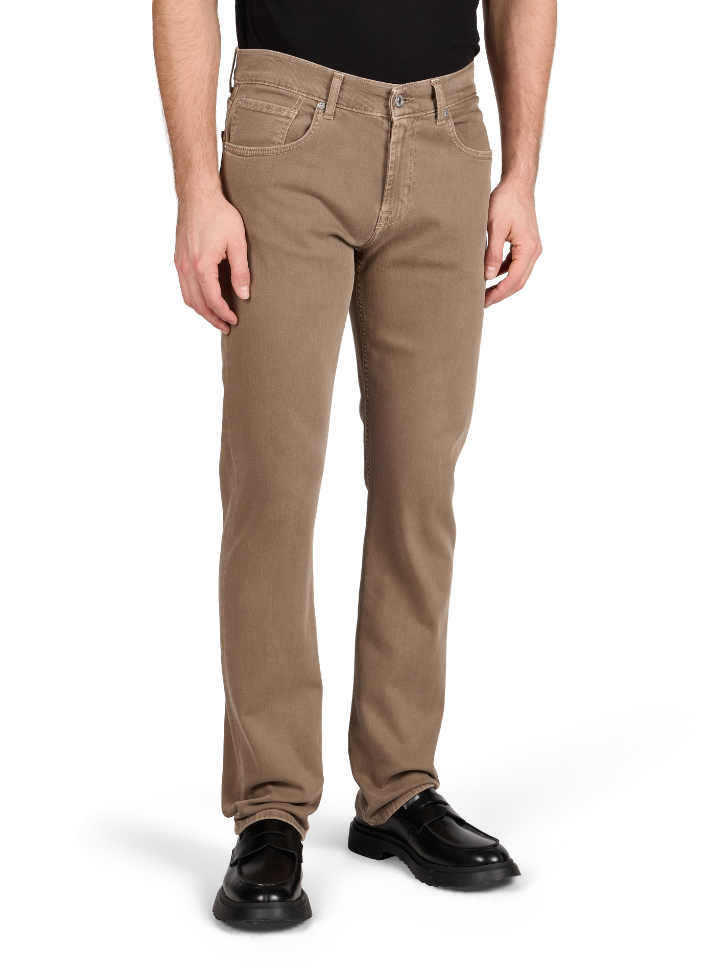 Jeans droit taille normale en coton mélangé 7 FOR ALL MANKIND Marron