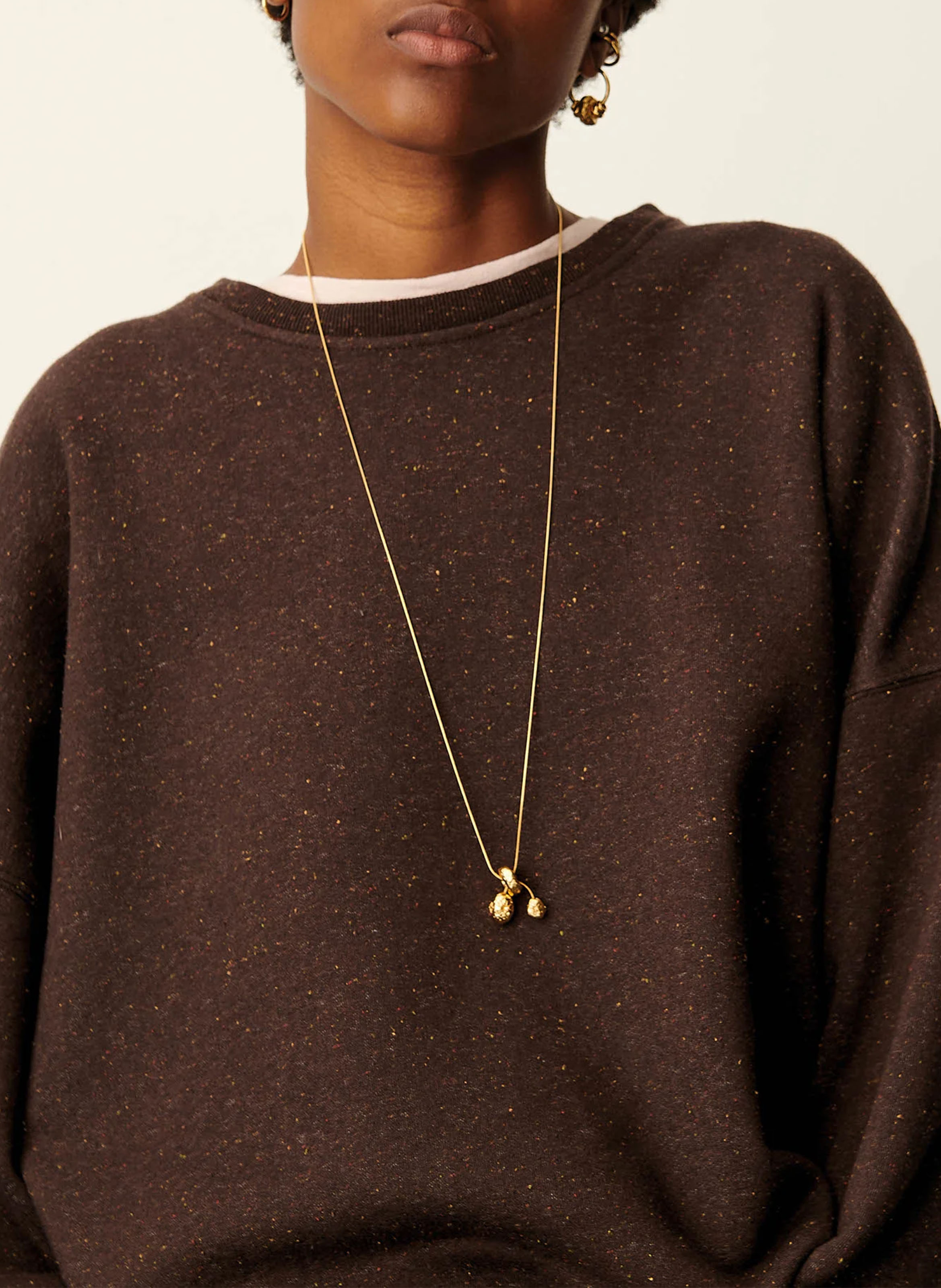 Sweat ample col rond moucheté en coton bio mélangé chebbi SESSUN Marron