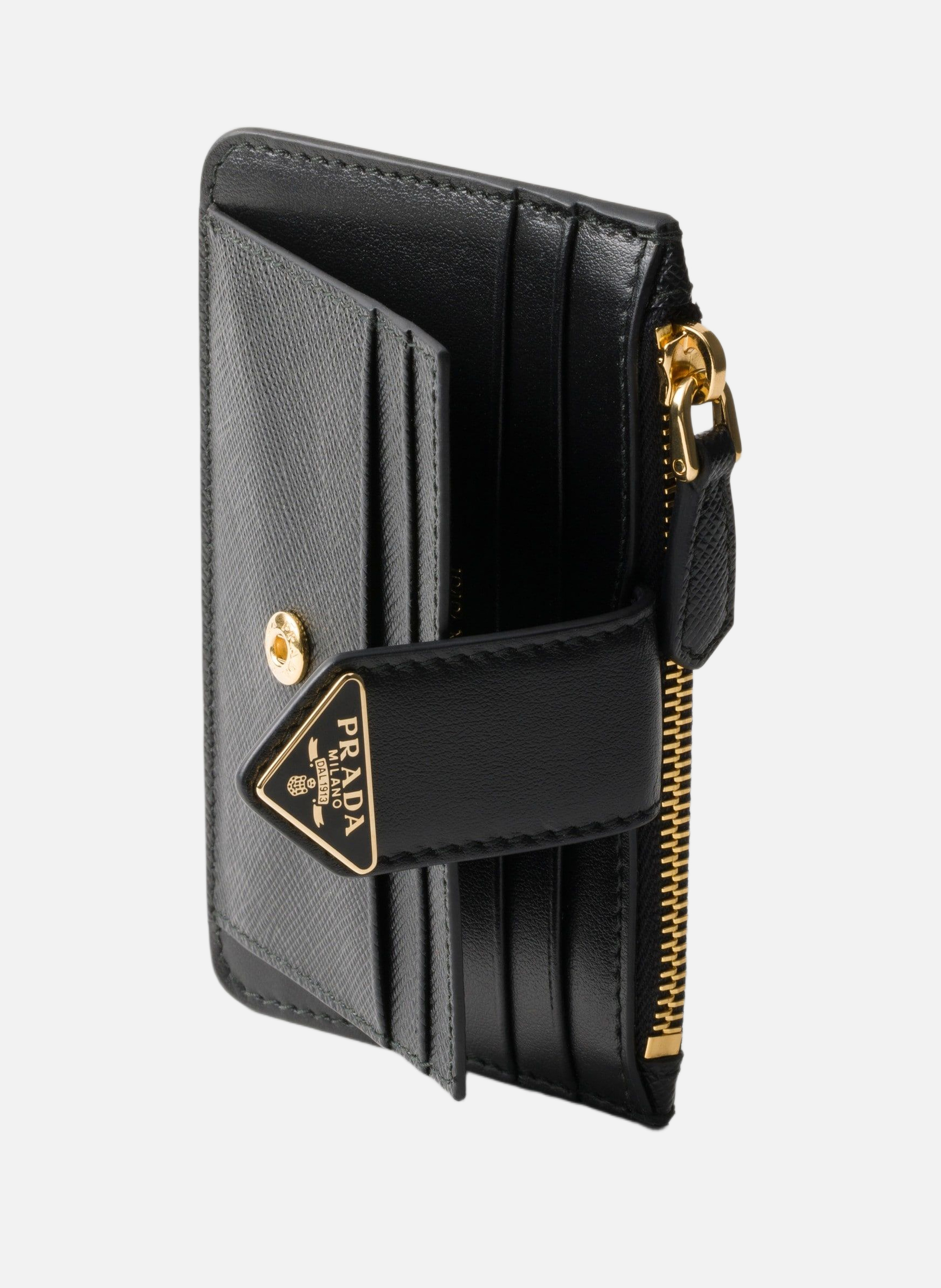 Porte-cartes en cuir et cuir saffiano PRADA Noir