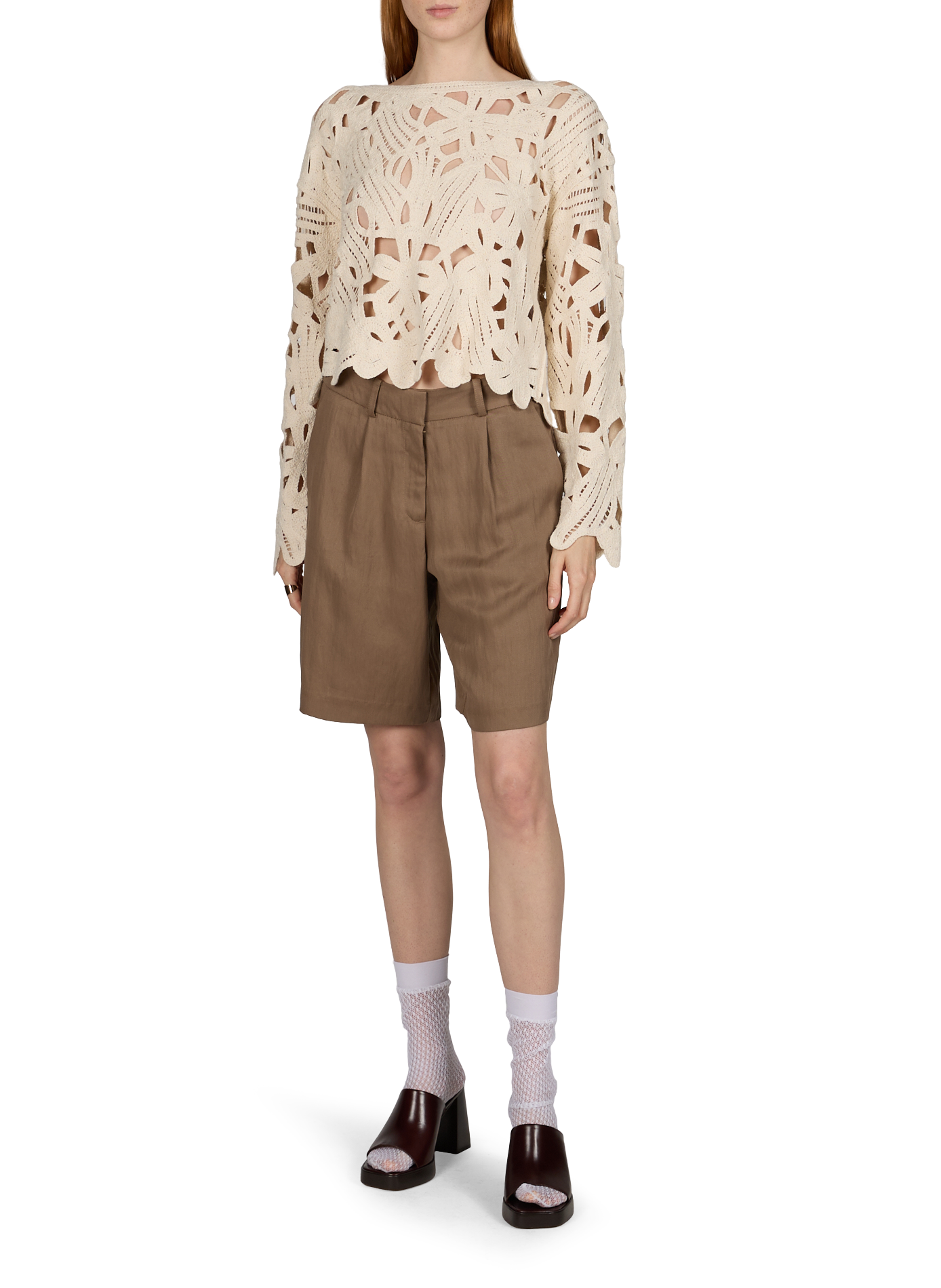 Pull maille ajouré en coton OBJECT Beige