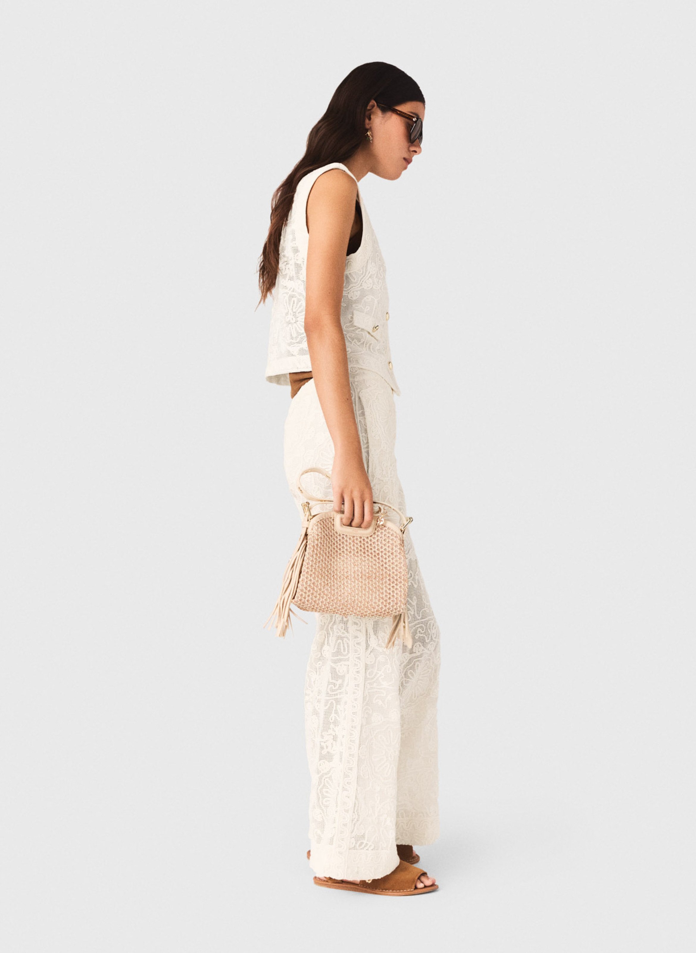 Gilet droit col rond en coton MAJE Beige