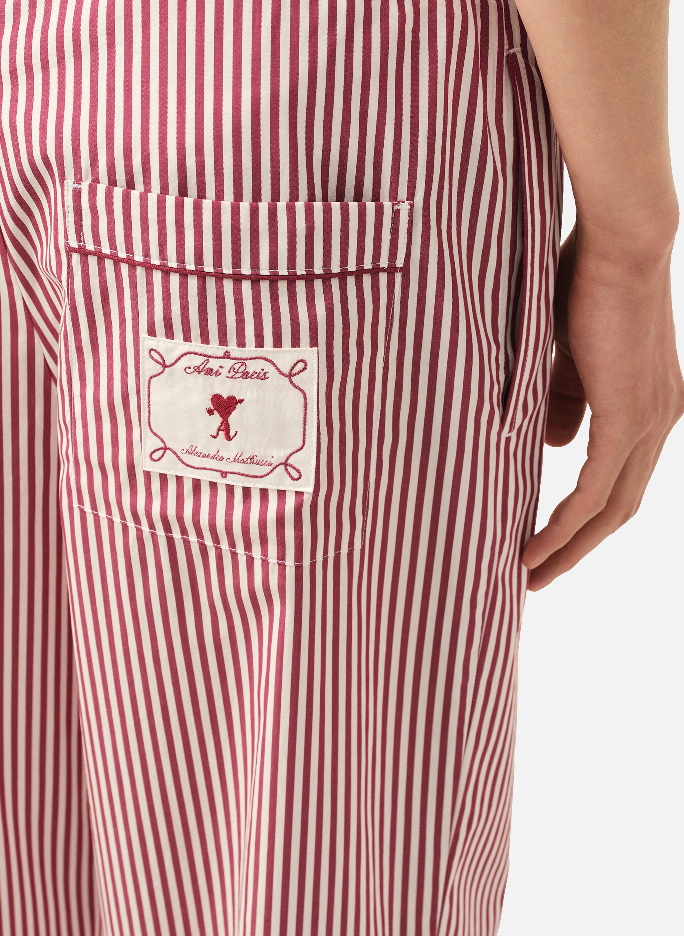 Pantalon taille élastiquée à rayures unisexe en coton AMI PARIS Blanc