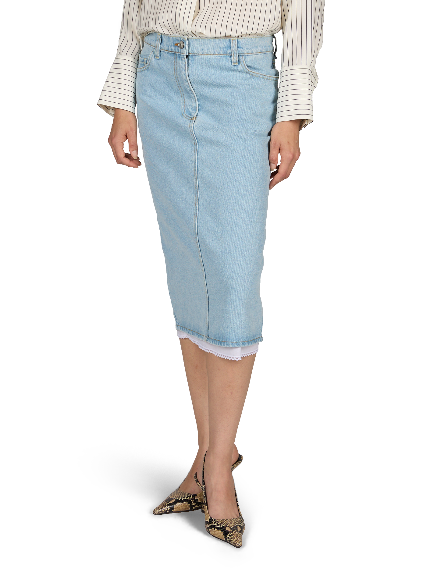 Jupe bord dentelle en denim de coton MAGDA BUTRYM Bleu