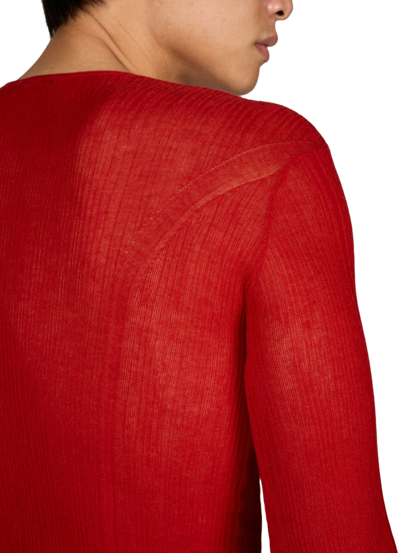 T-shirt côtelé Serafino en coton mélangé ANN DEMEULEMEESTER Rouge