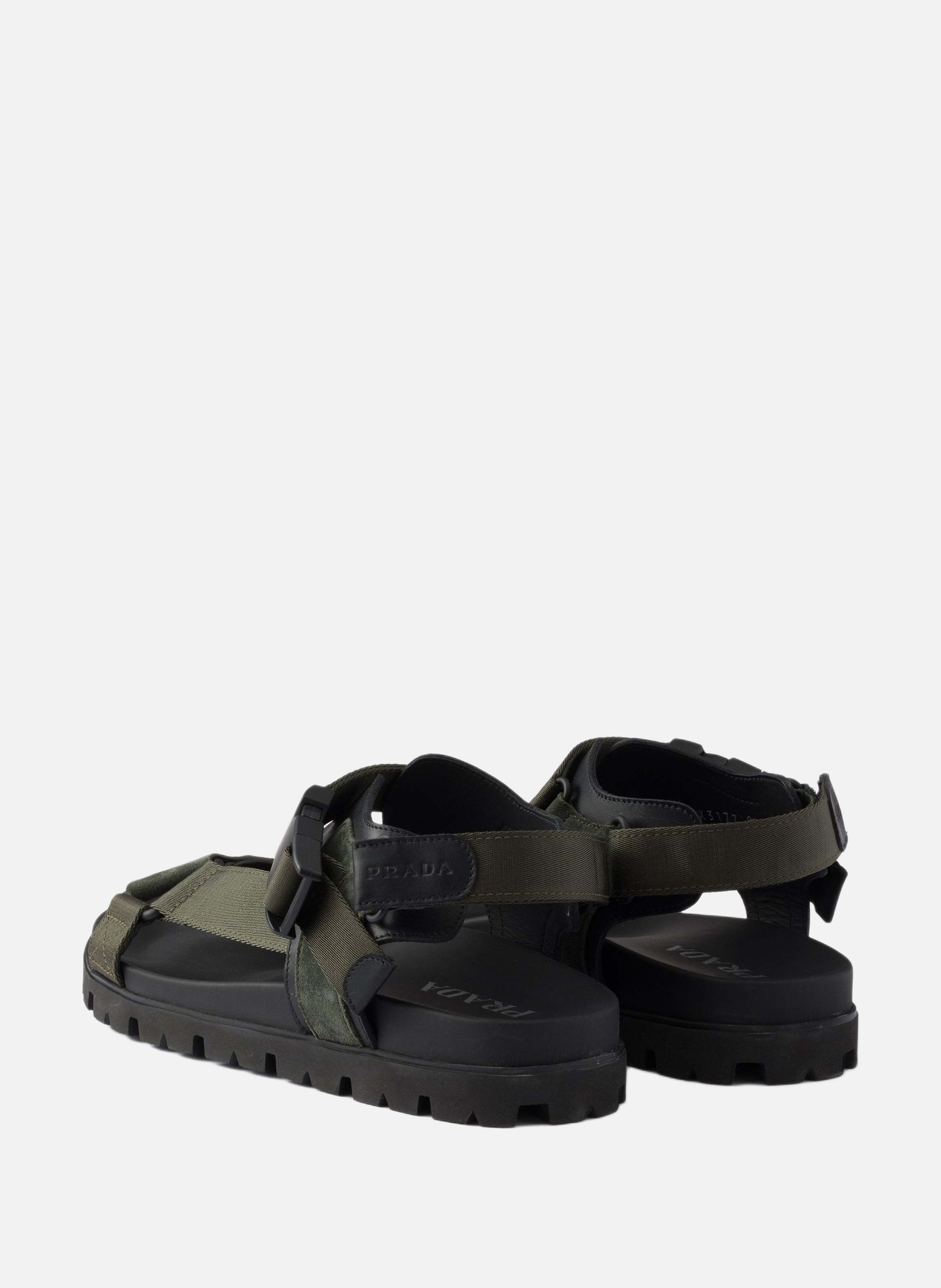 Sandale sportive en veau velours et toile | Vert PRADA Homme