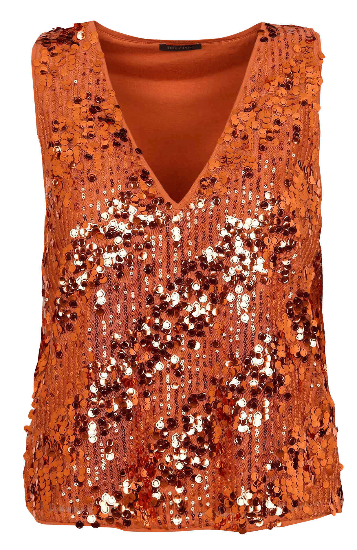 Top droit col v à sequins IKKS Orange