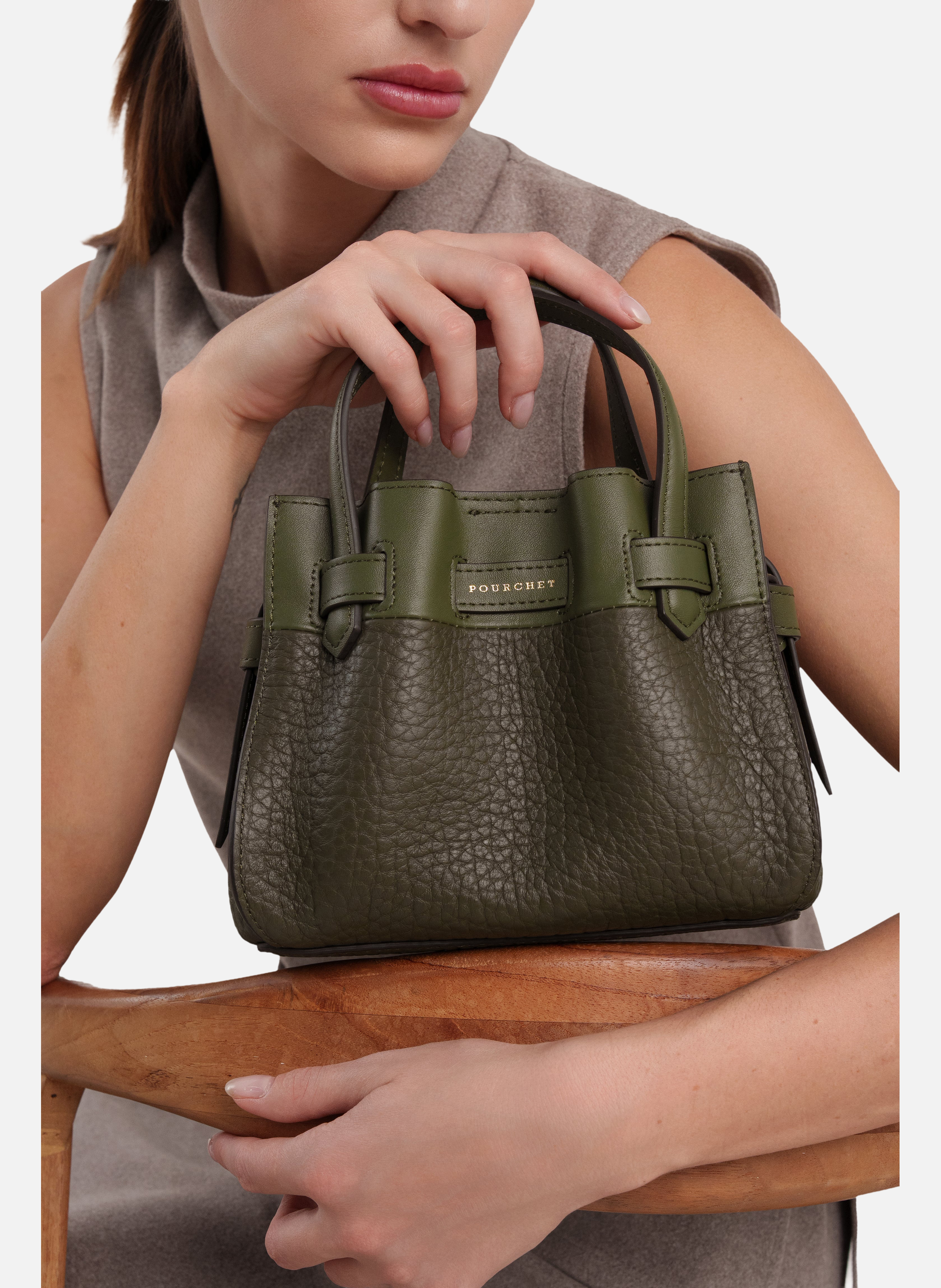 Blossom | sac pochette en cuir POURCHET Kaki