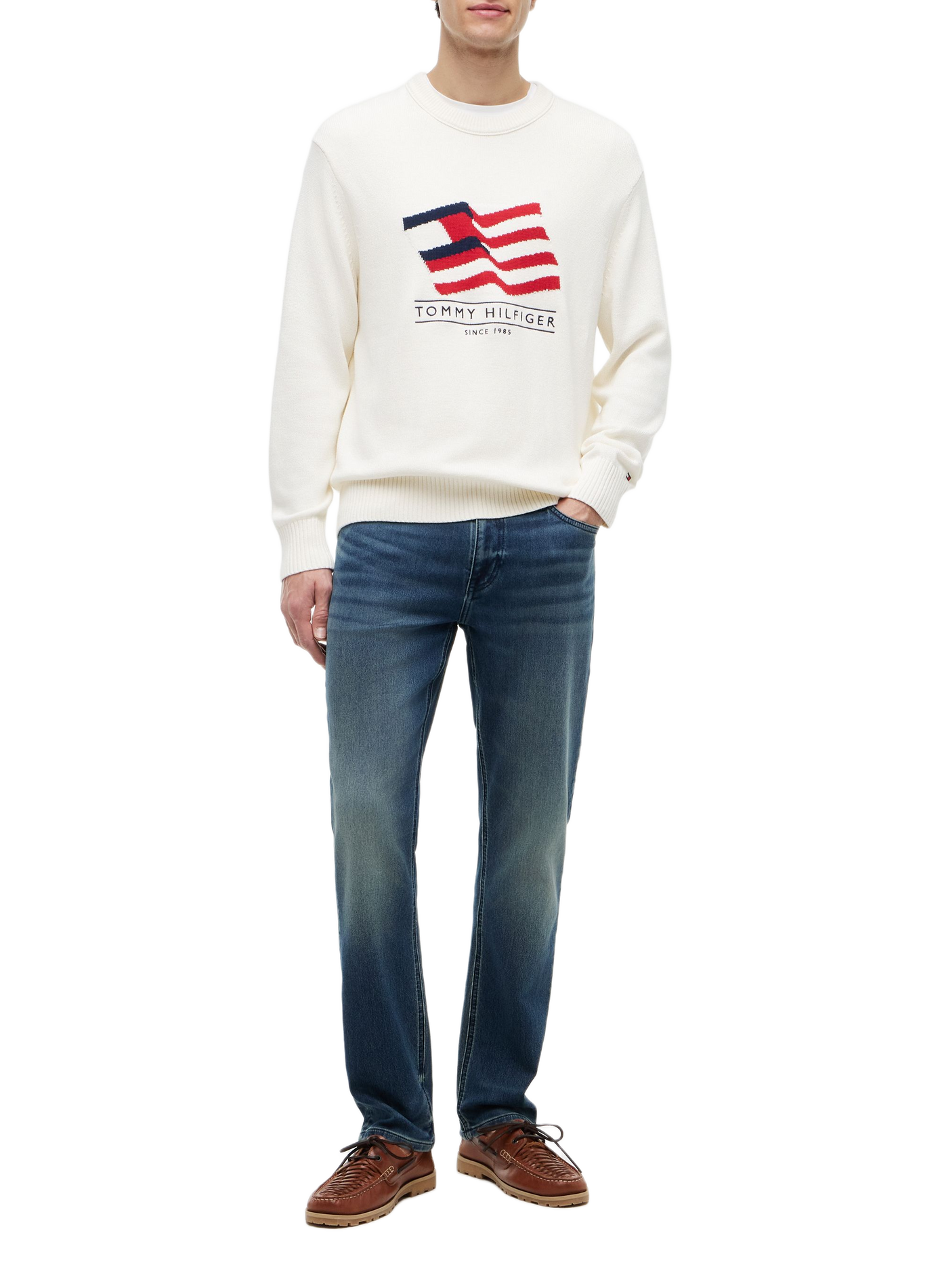 Pullover mit Flaggenmuster aus Baumwollstrick TOMMY HILFIGER Beige