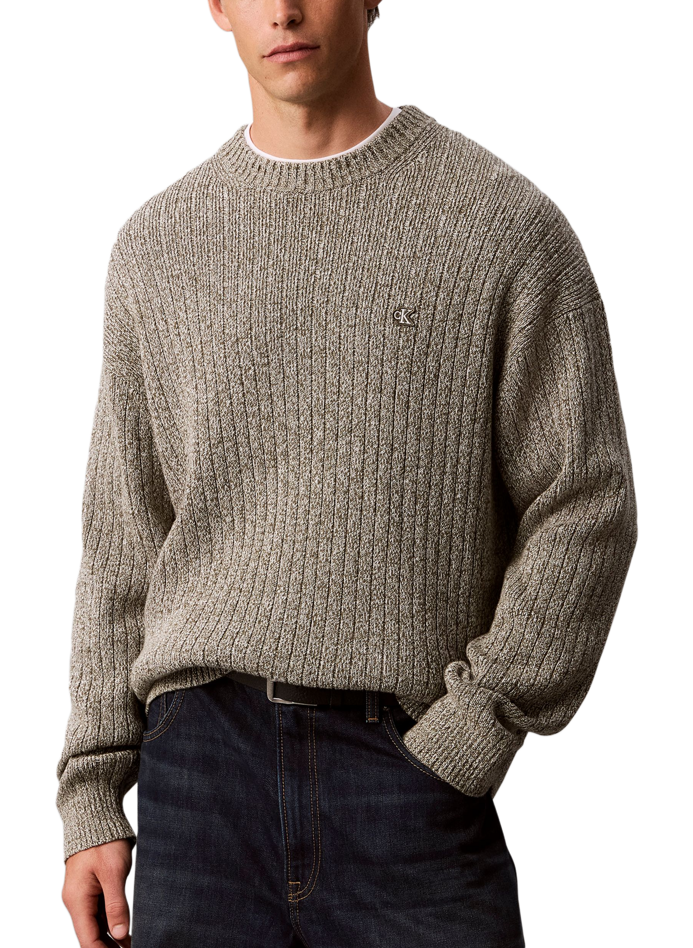 Strickpullover mit Baumwoll-Logomuster | Khaki CALVIN KLEIN Herren