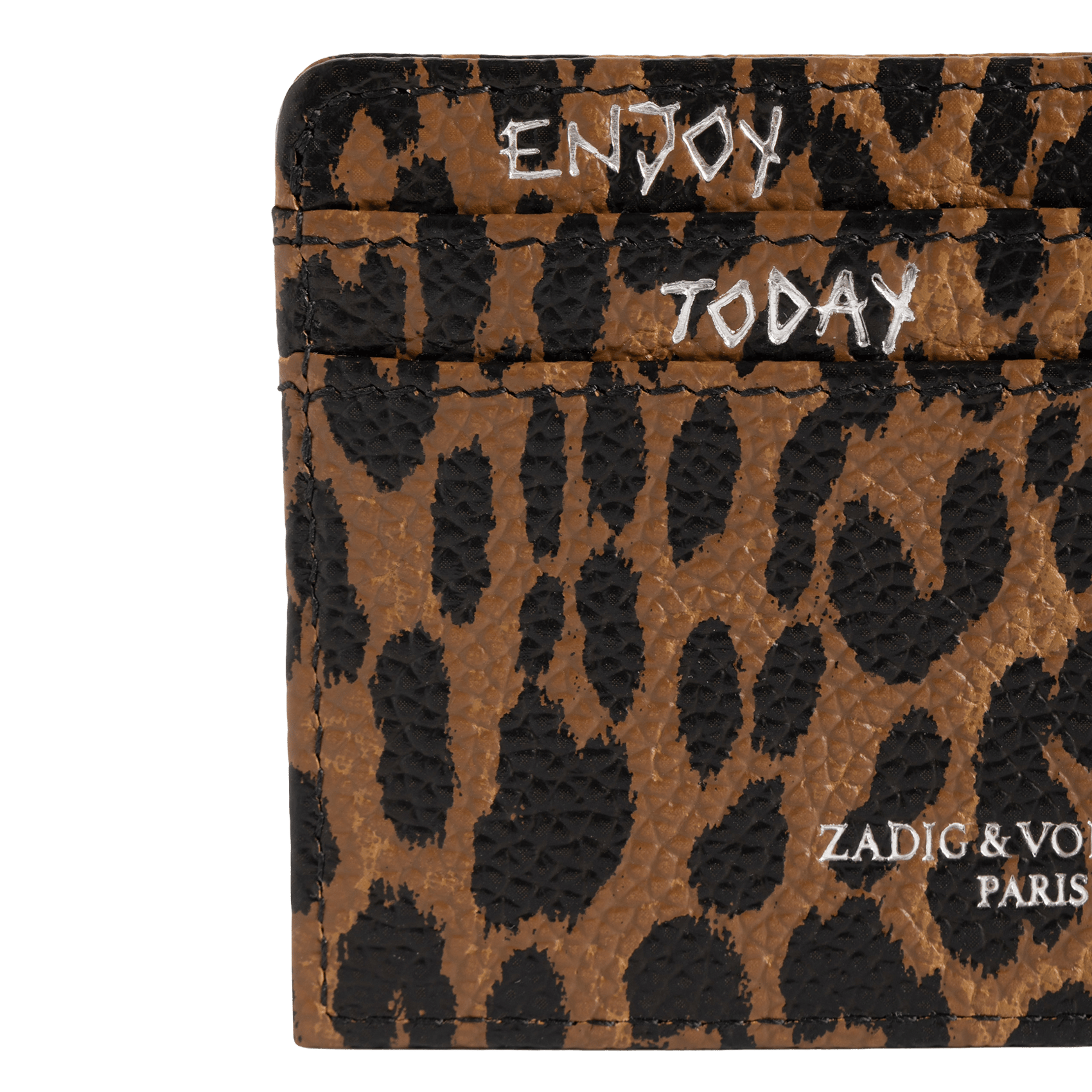 Porte-cartes léopard en cuir zv pass ZADIG&VOLTAIRE Bruin